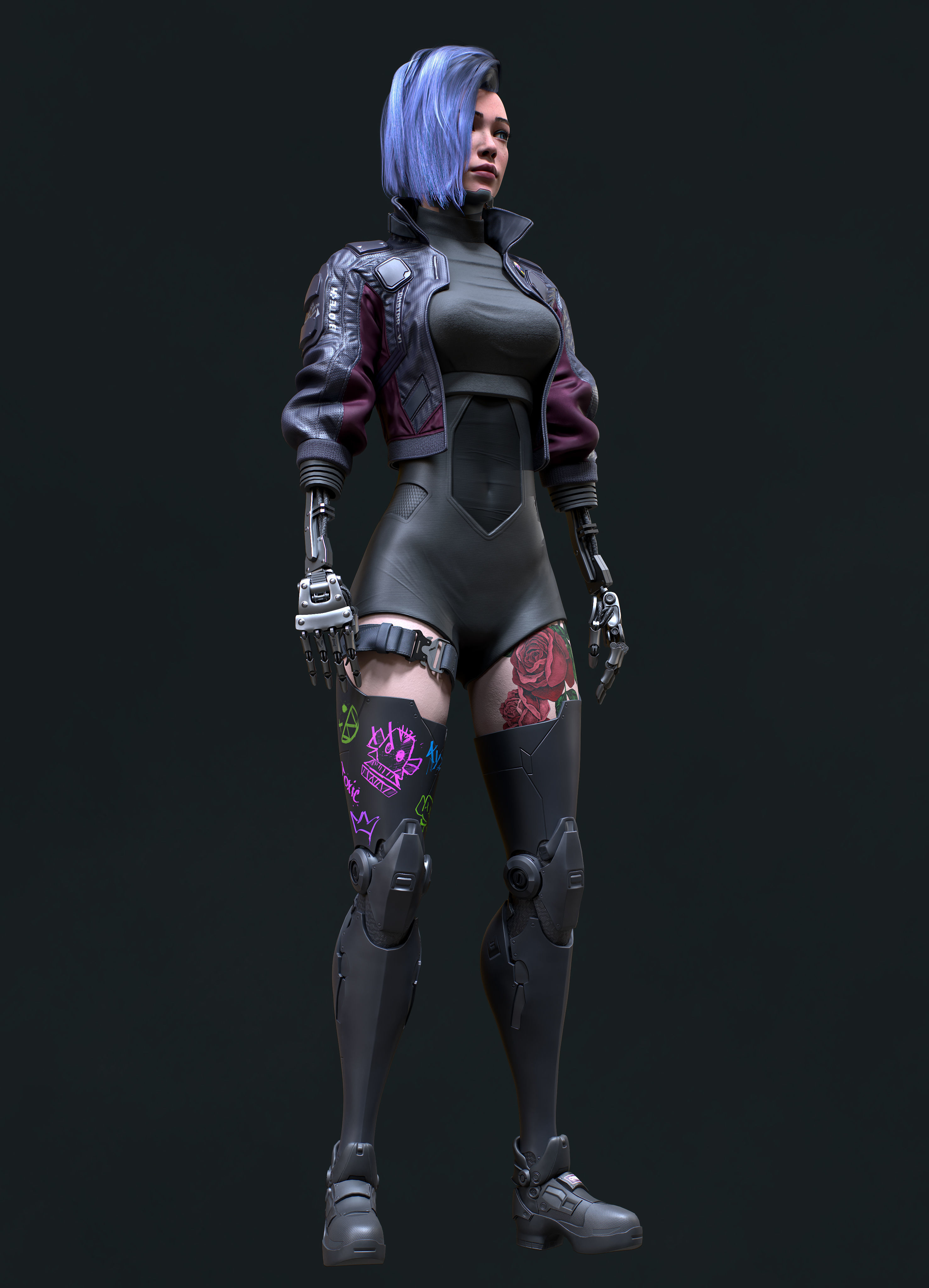 Cyberpunk Girl 4 - Game - Ready Low-poly 3D model_6