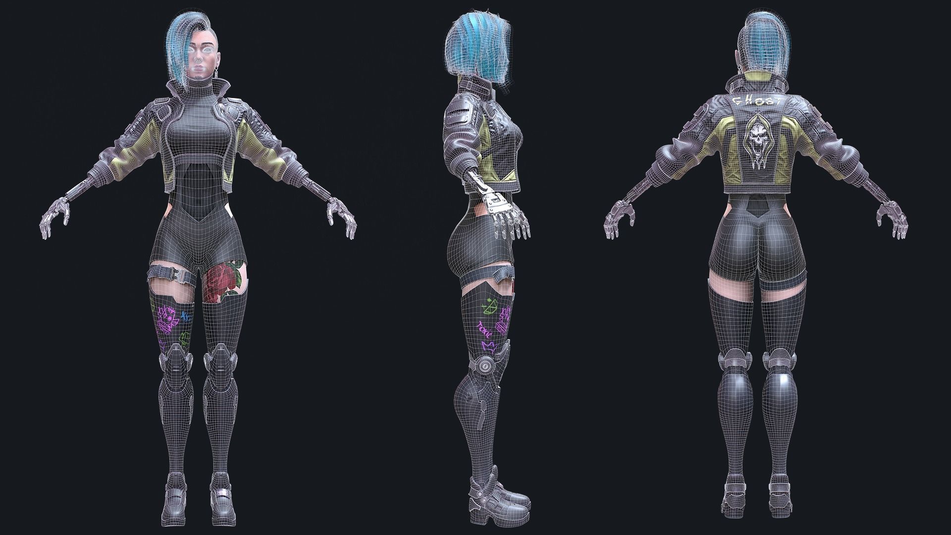 Cyberpunk Girl 4 - Game - Ready Low-poly 3D model_11