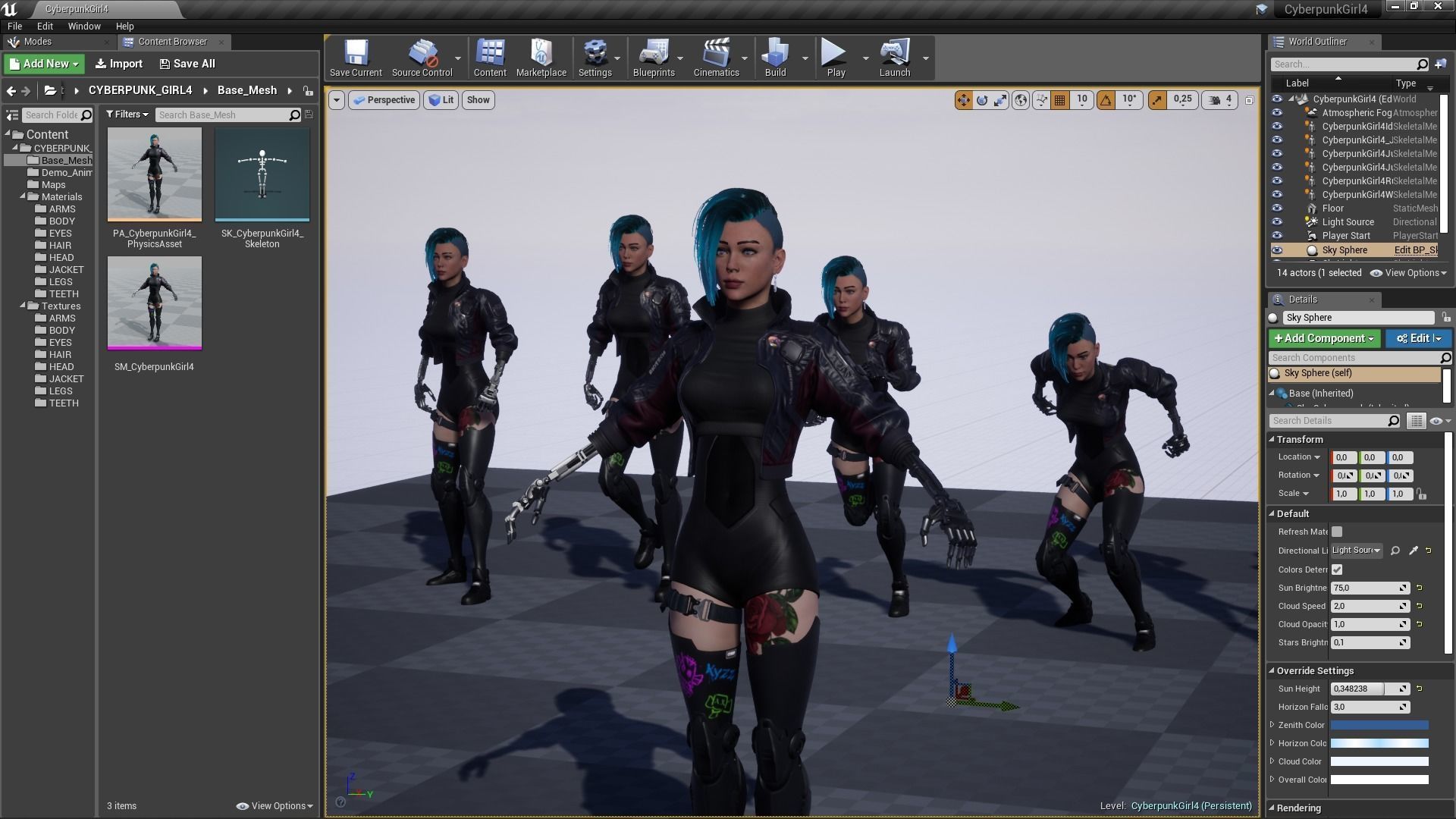 Cyberpunk Girl 4 - Game - Ready Low-poly 3D model_19