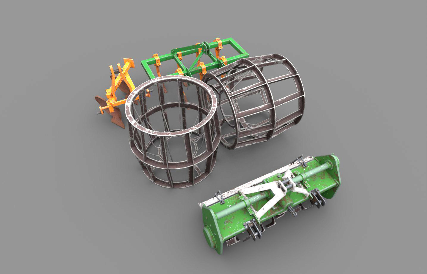 Mahindra 605 DI Tractor with attachments 3D model_16