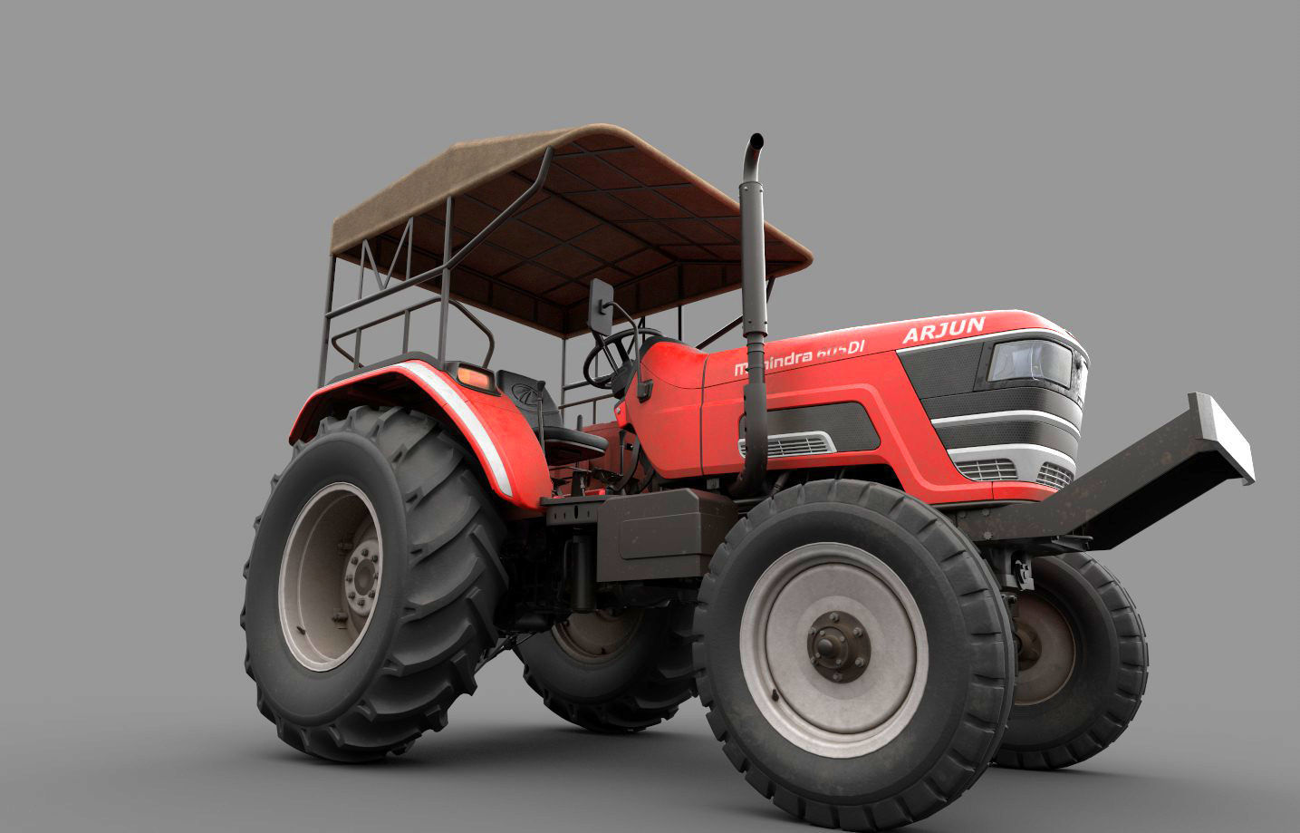 Mahindra 605 DI Tractor with attachments 3D model_8
