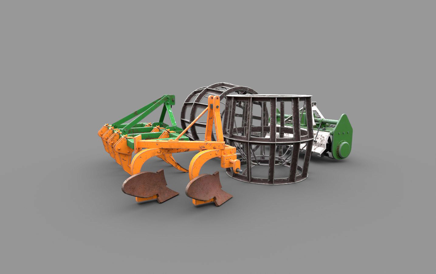 Mahindra 605 DI Tractor with attachments 3D model_15