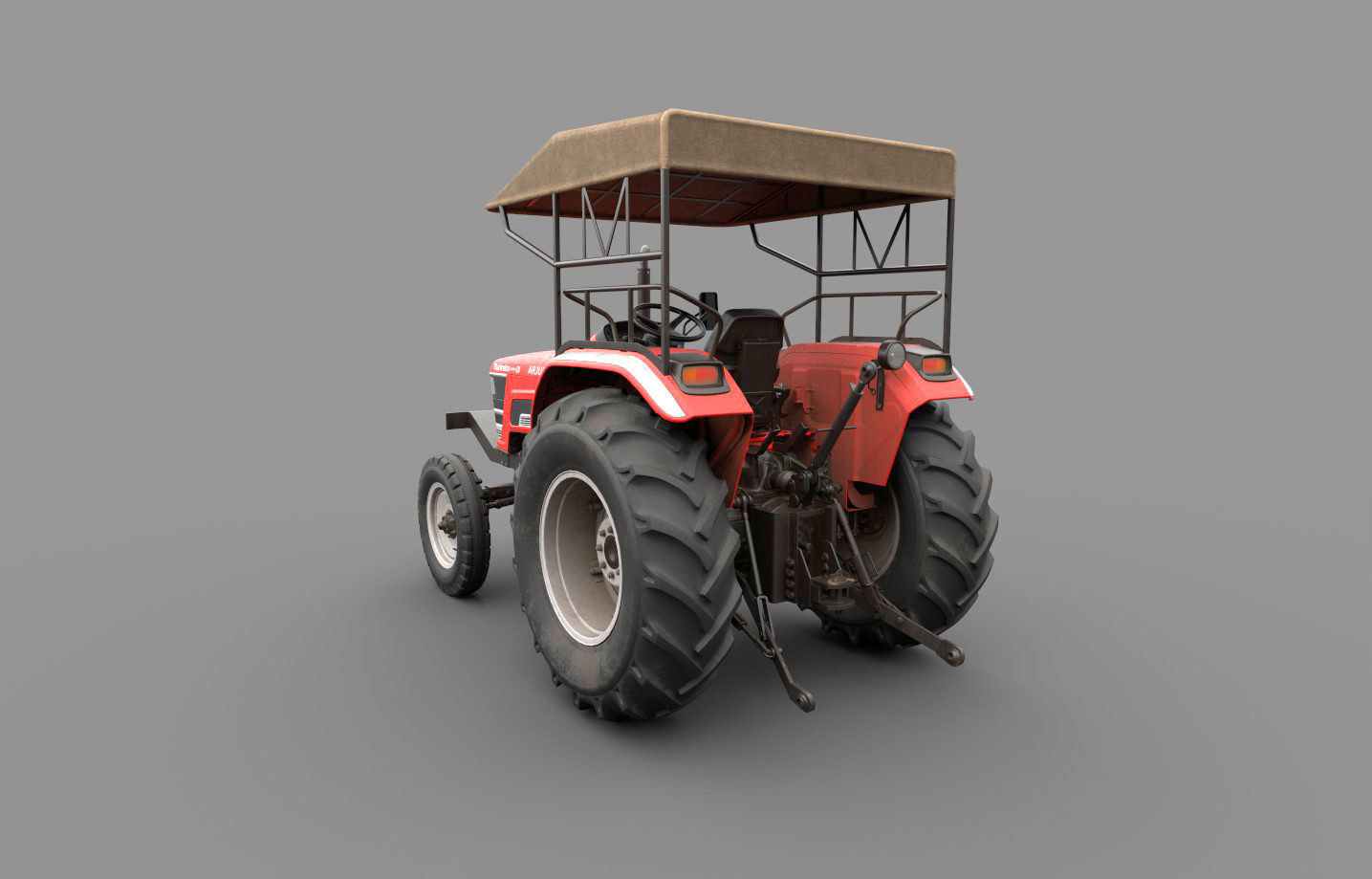 Mahindra 605 DI Tractor with attachments 3D model_9