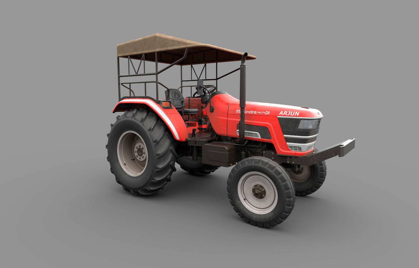 Mahindra 605 DI Tractor with attachments 3D model_7