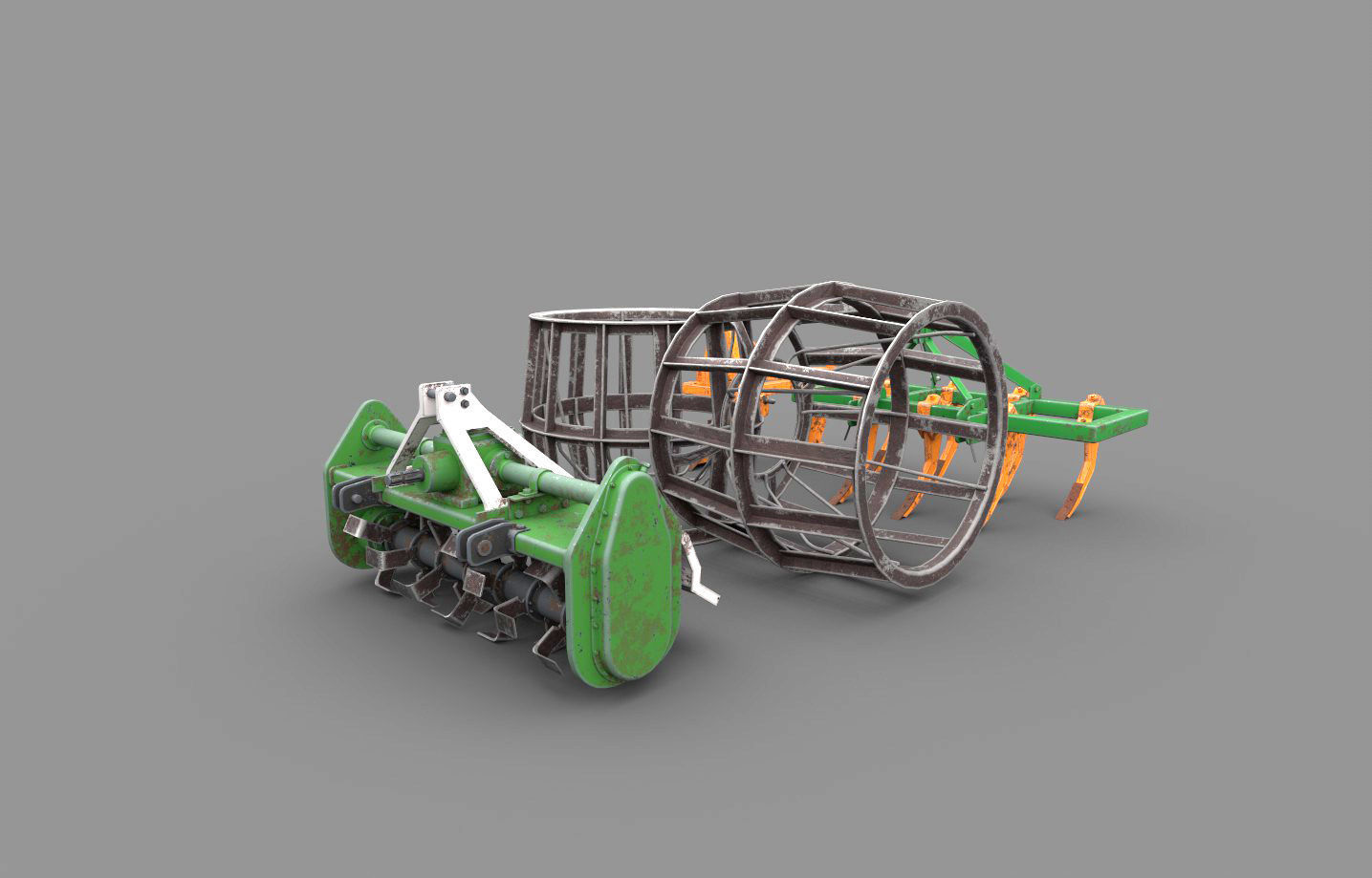 Mahindra 605 DI Tractor with attachments 3D model_14