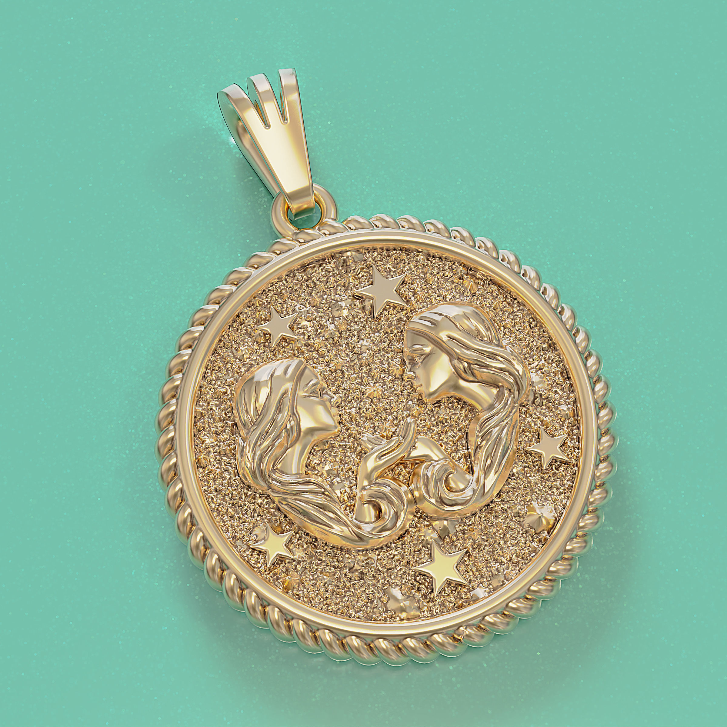 Horoscope Gemini twins pendant 3D print model_9