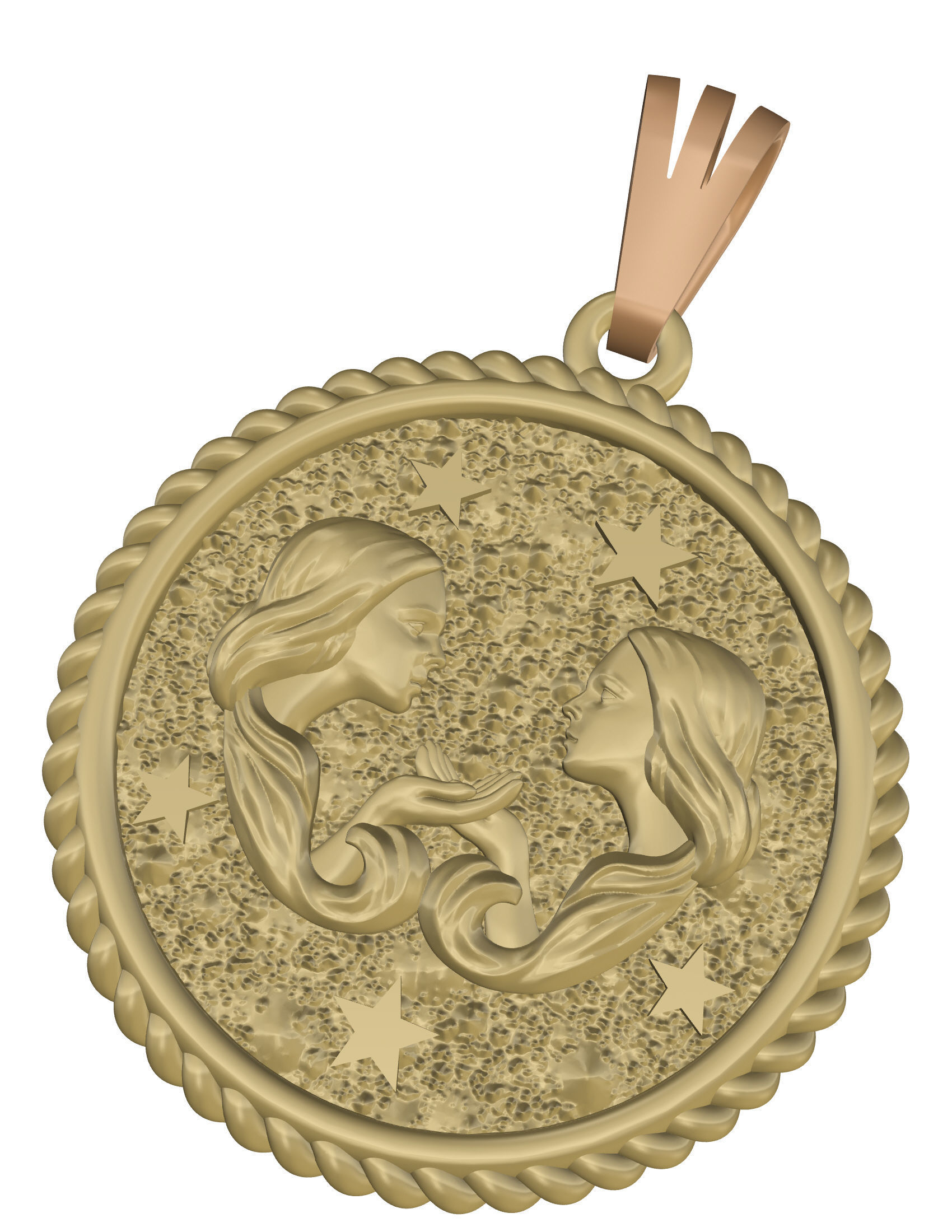 Horoscope Gemini twins pendant 3D print model_2