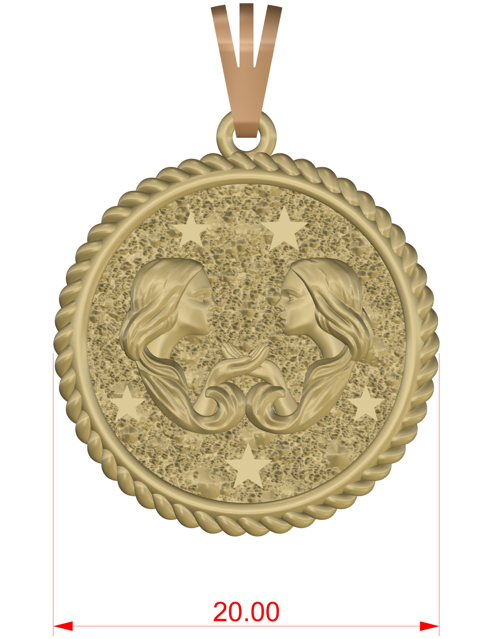 Horoscope Gemini twins pendant 3D print model_20