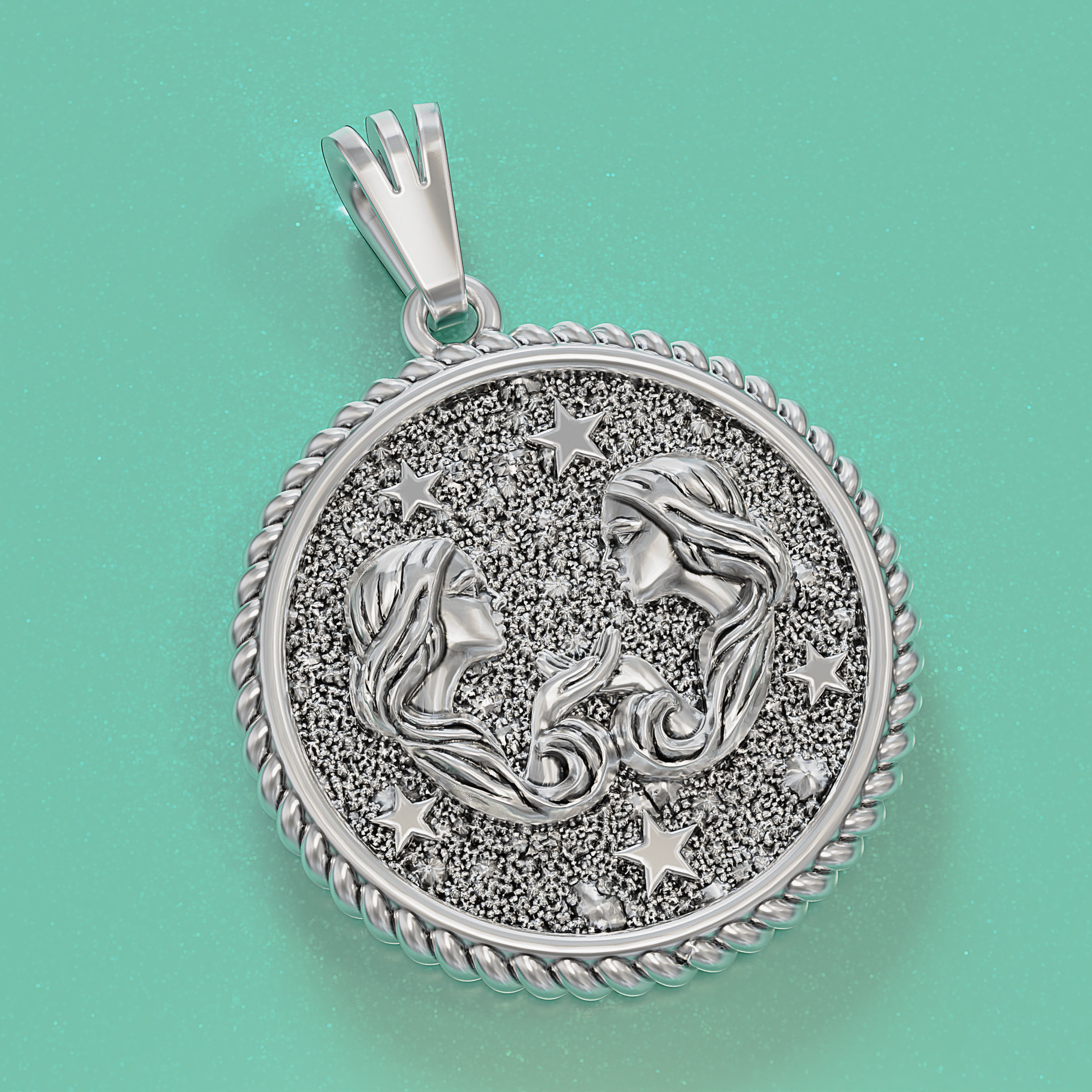 Horoscope Gemini twins pendant 3D print model_1