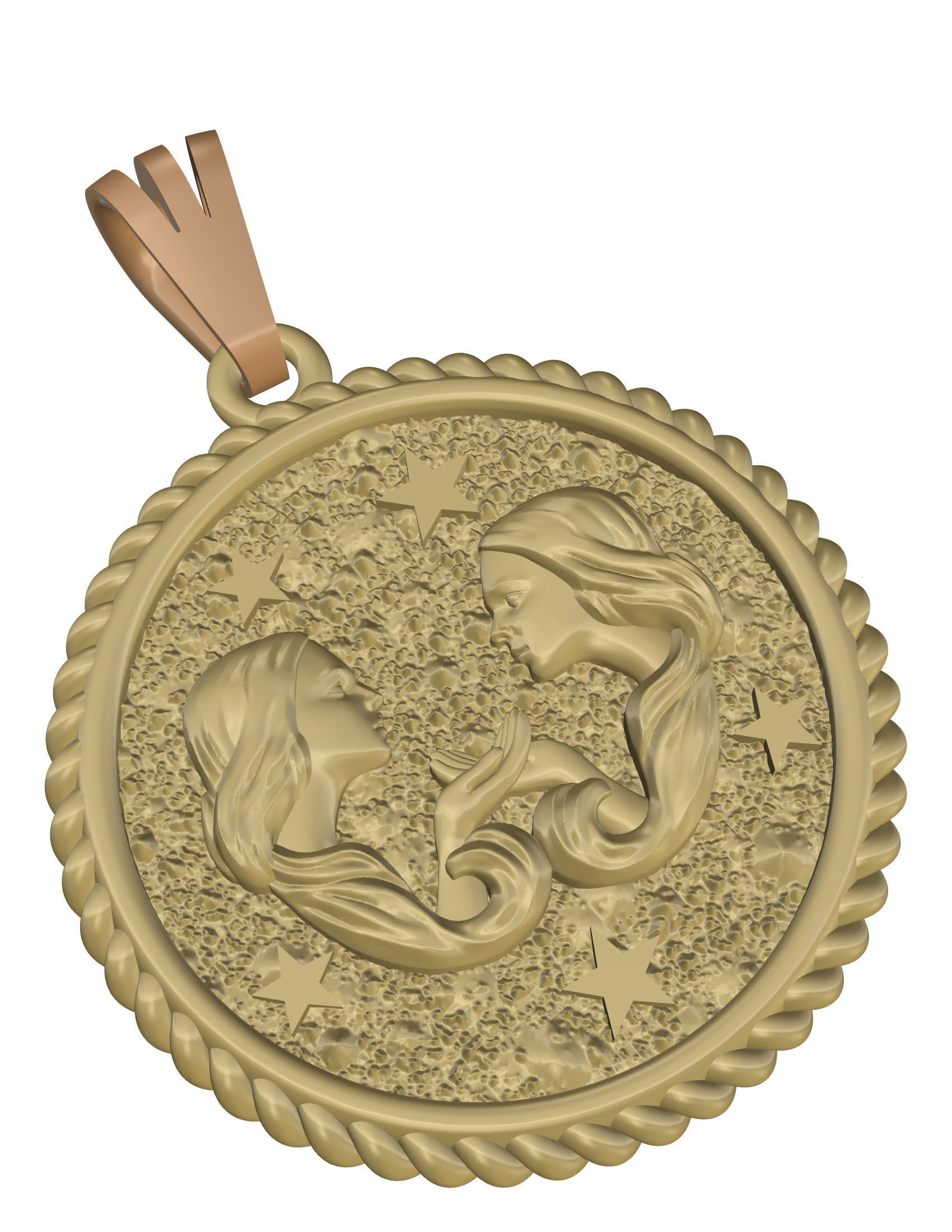 Horoscope Gemini twins pendant 3D print model_3