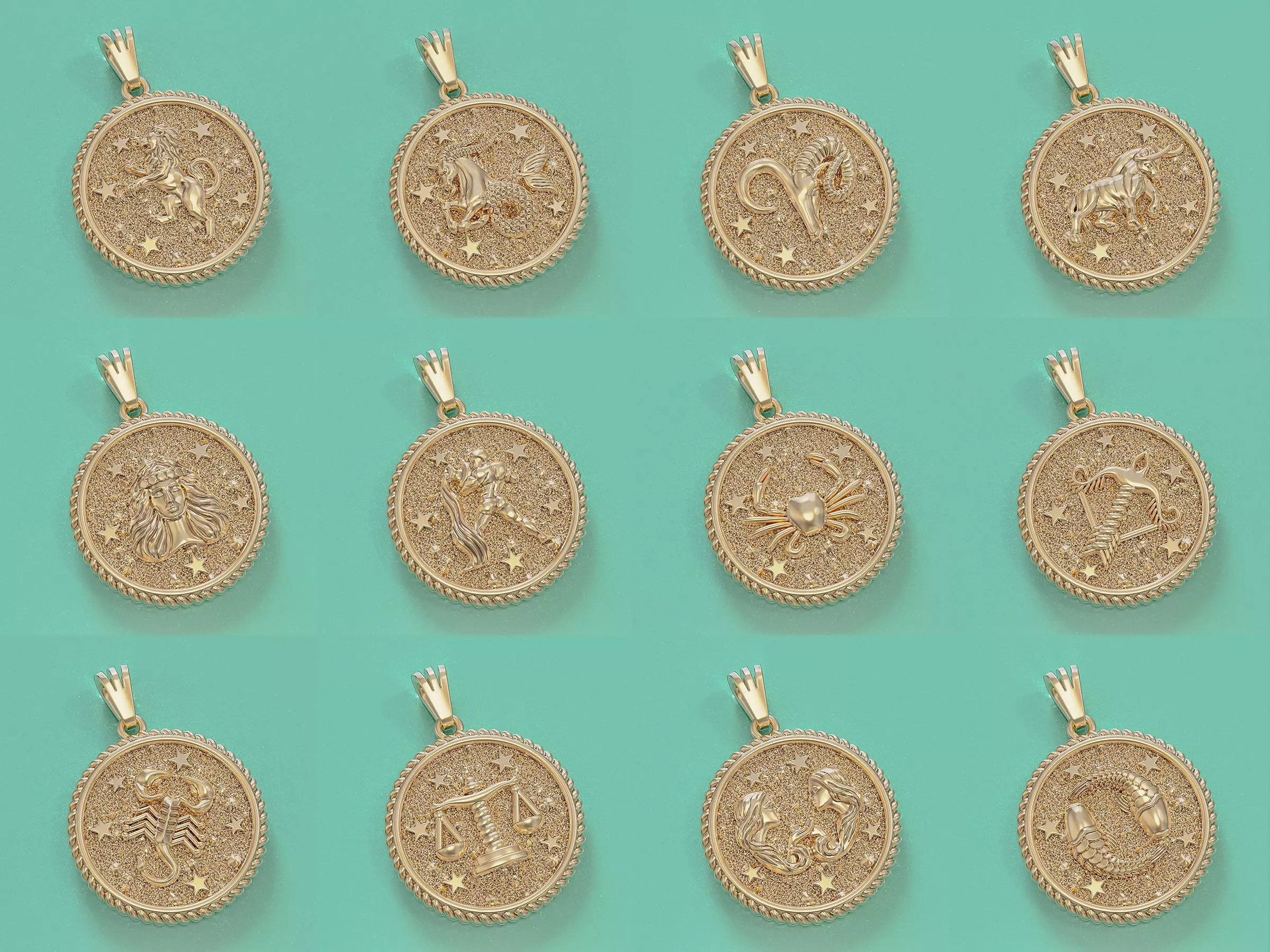 Zodiac Horoscope Pendants Set  3D Model Collection_0