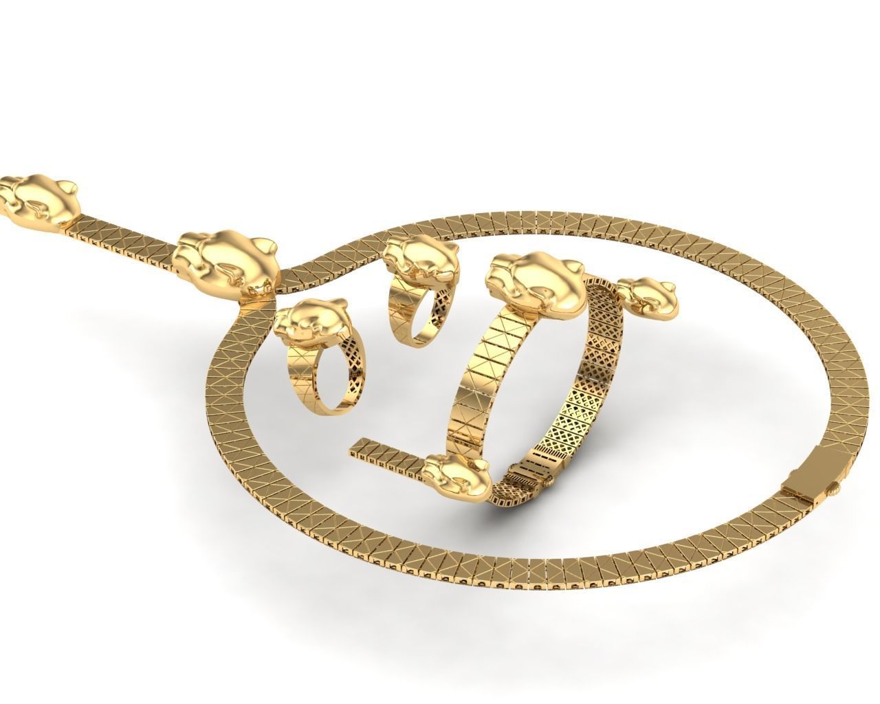 Golden tiger set Direct casting 3D model_4