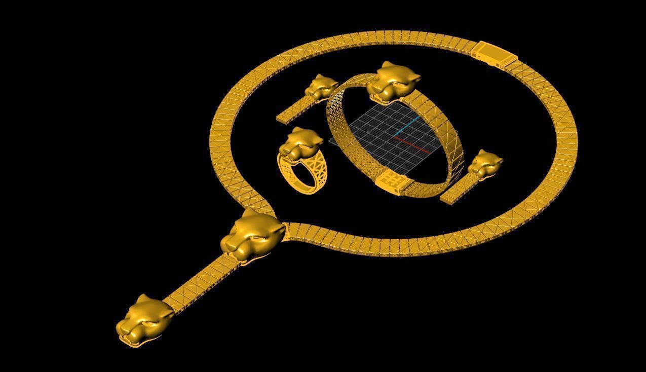 Golden tiger set Direct casting 3D model_7