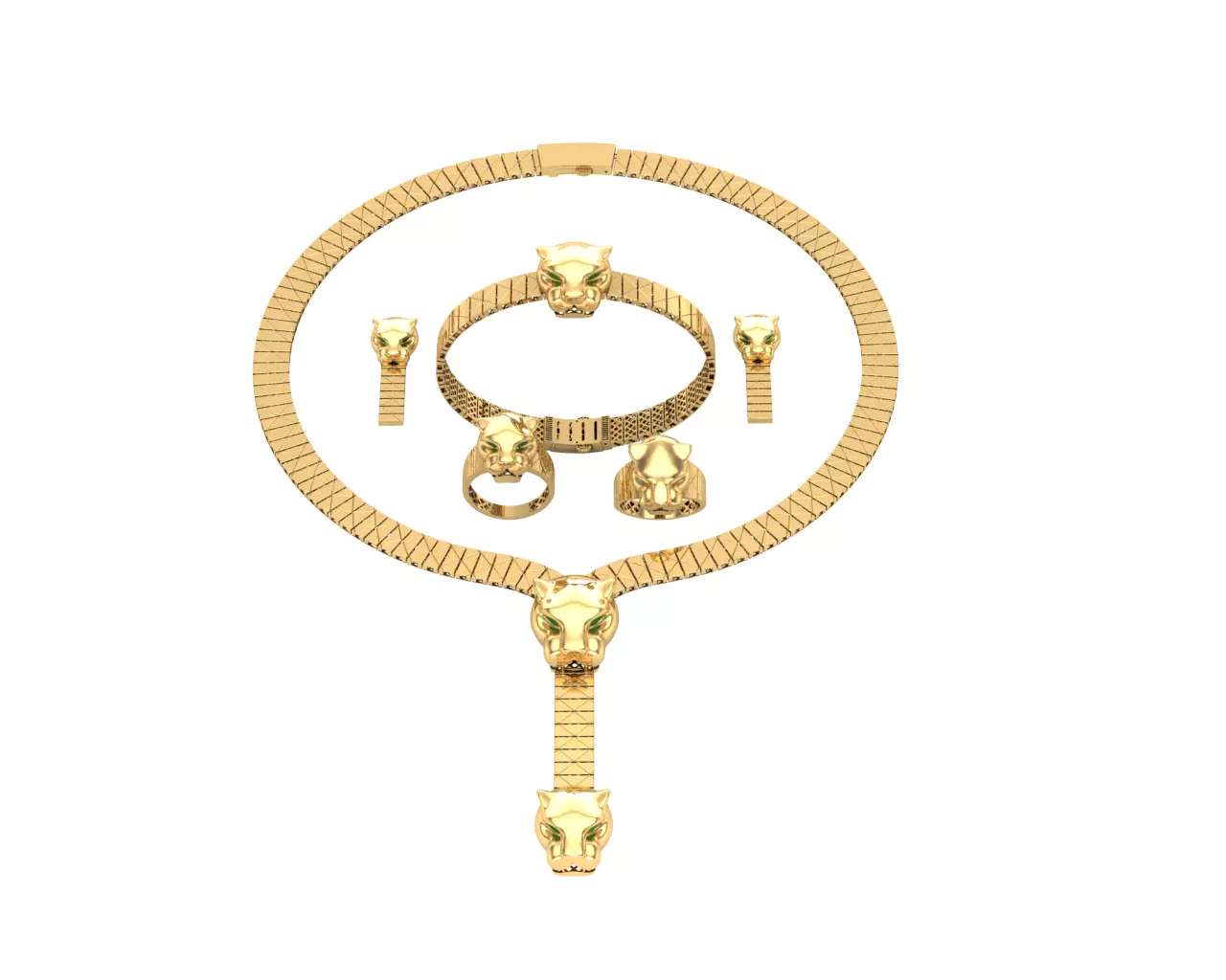 Golden tiger set Direct casting 3D model_0