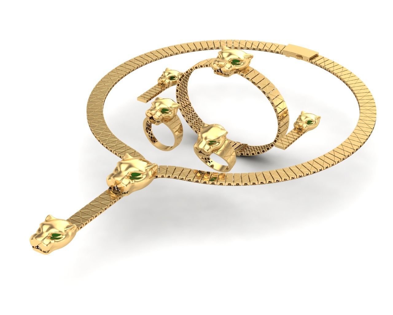 Golden tiger set Direct casting 3D model_3