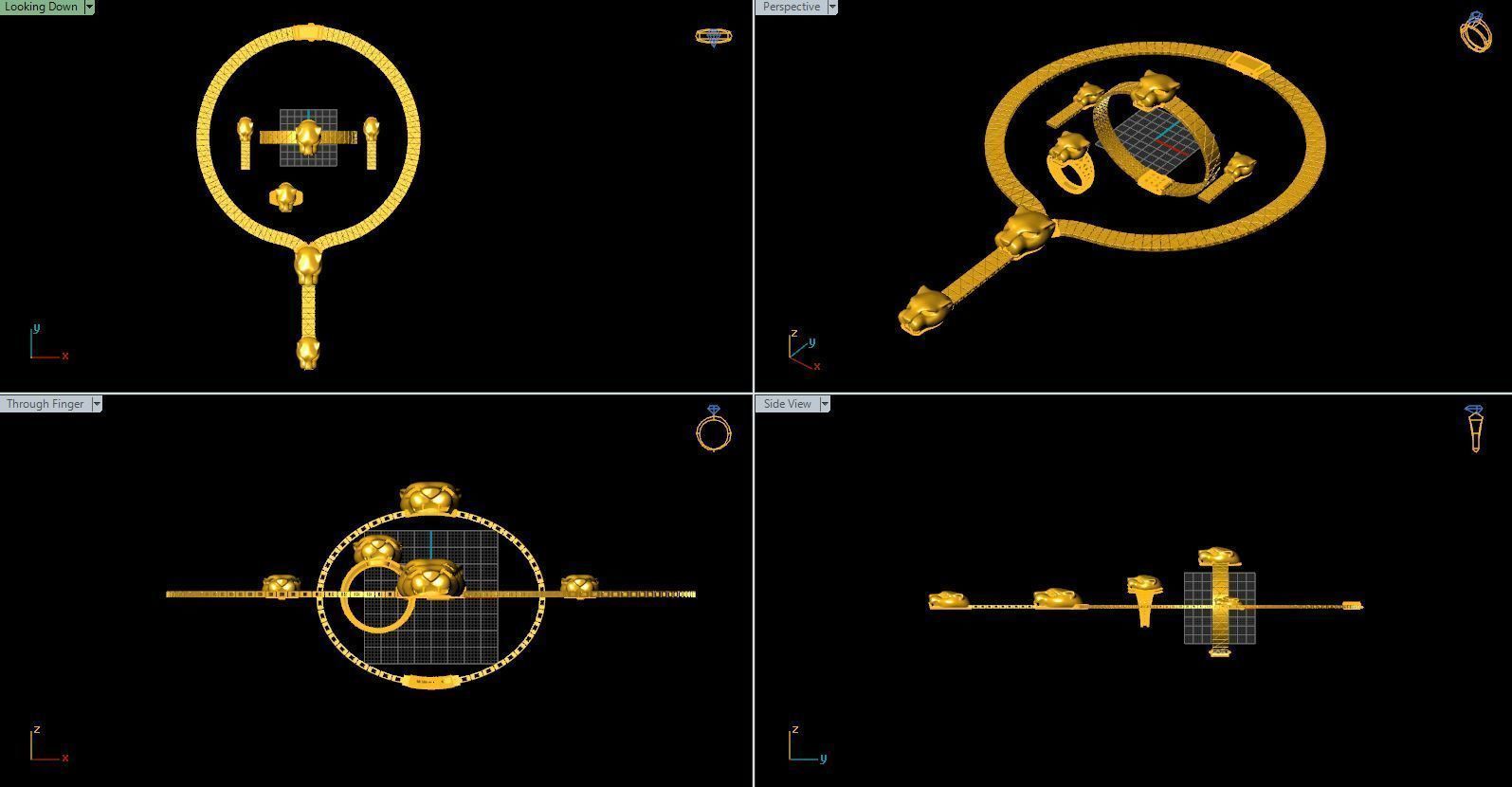 Golden tiger set Direct casting 3D model_5
