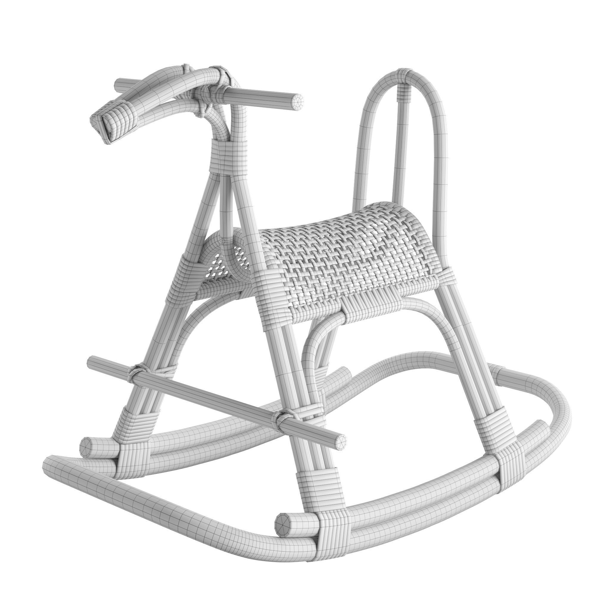 Childrens Rattan Rocking Horse 3D model_3