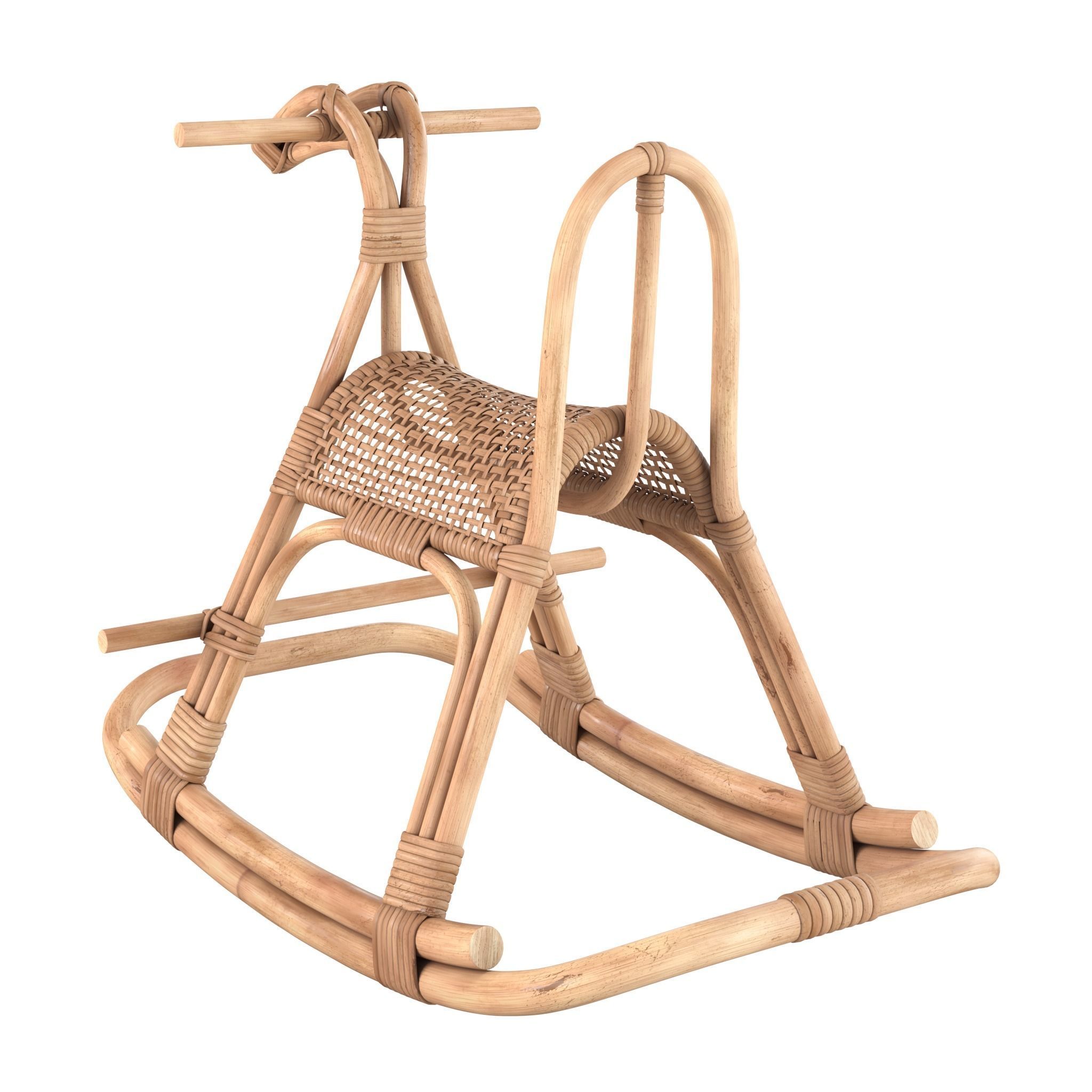 Childrens Rattan Rocking Horse 3D model_4