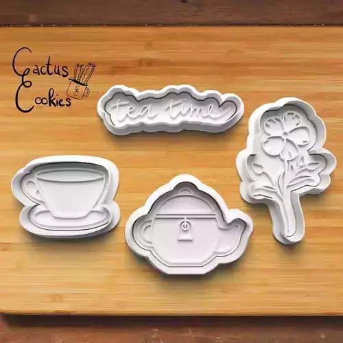 Tea Party Cookie Cutter Stl File for 3d Printer 0356 3D print model