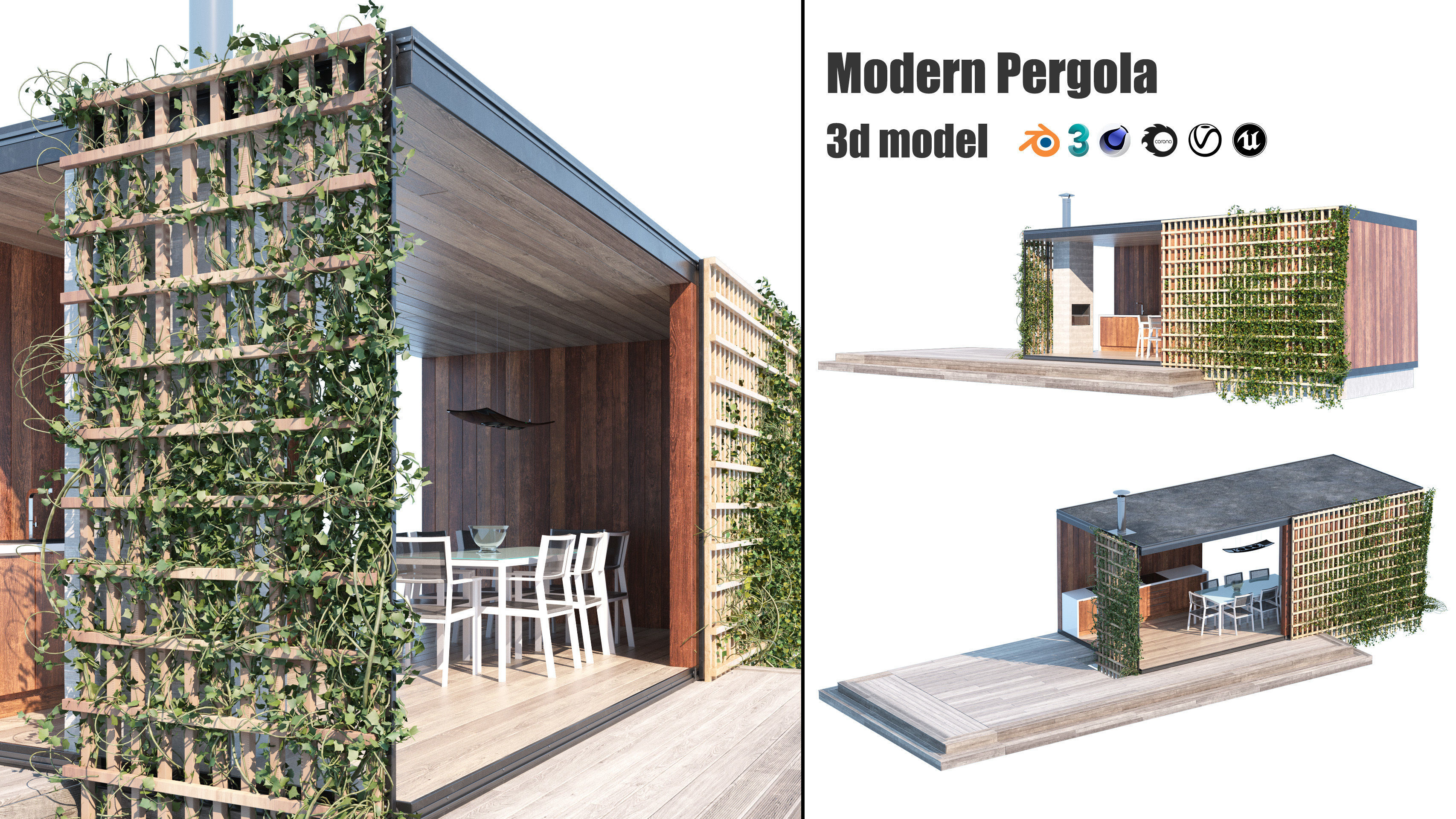 Furnished pergola 3d model Low-poly 3D model_8