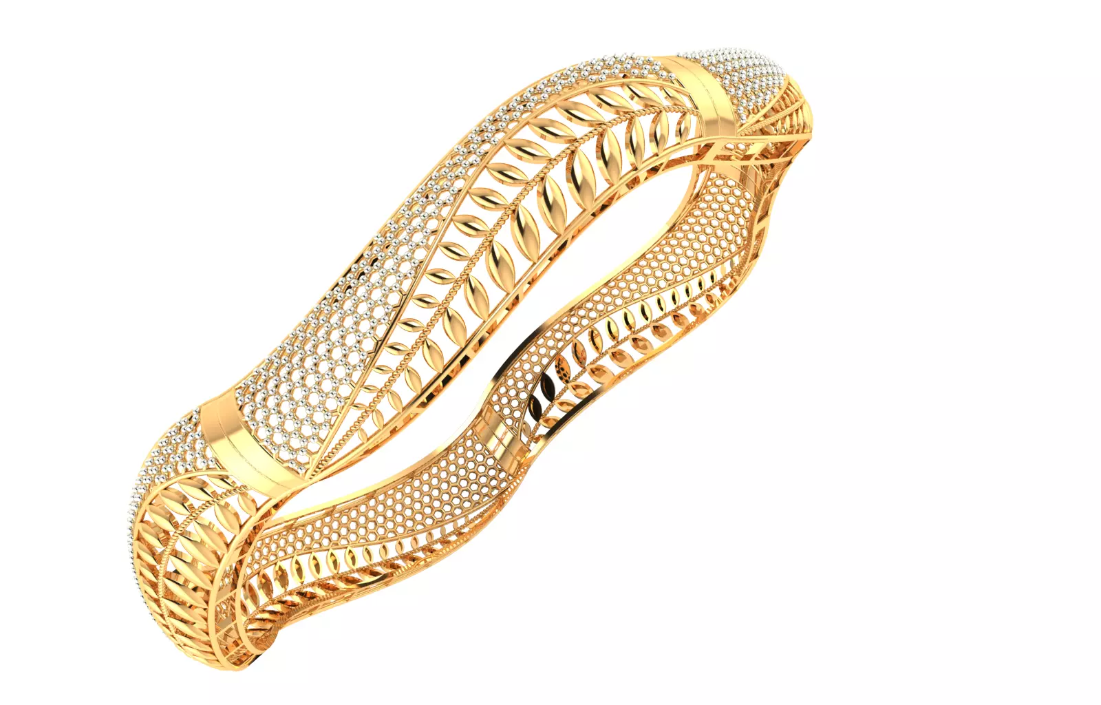 10 Curved Leaf Gold Bangle 3D print model_0