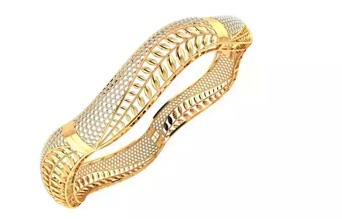 10 Curved Leaf Gold Bangle