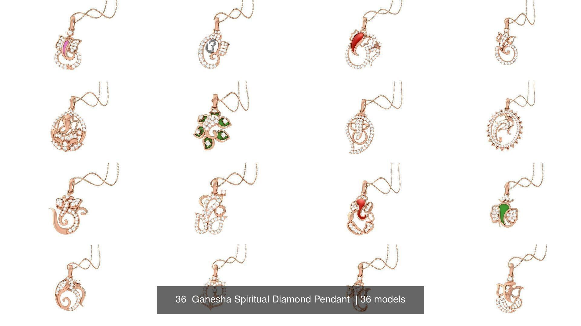36  Ganesha Spiritual Diamond Pendant  3D Model Collection_2