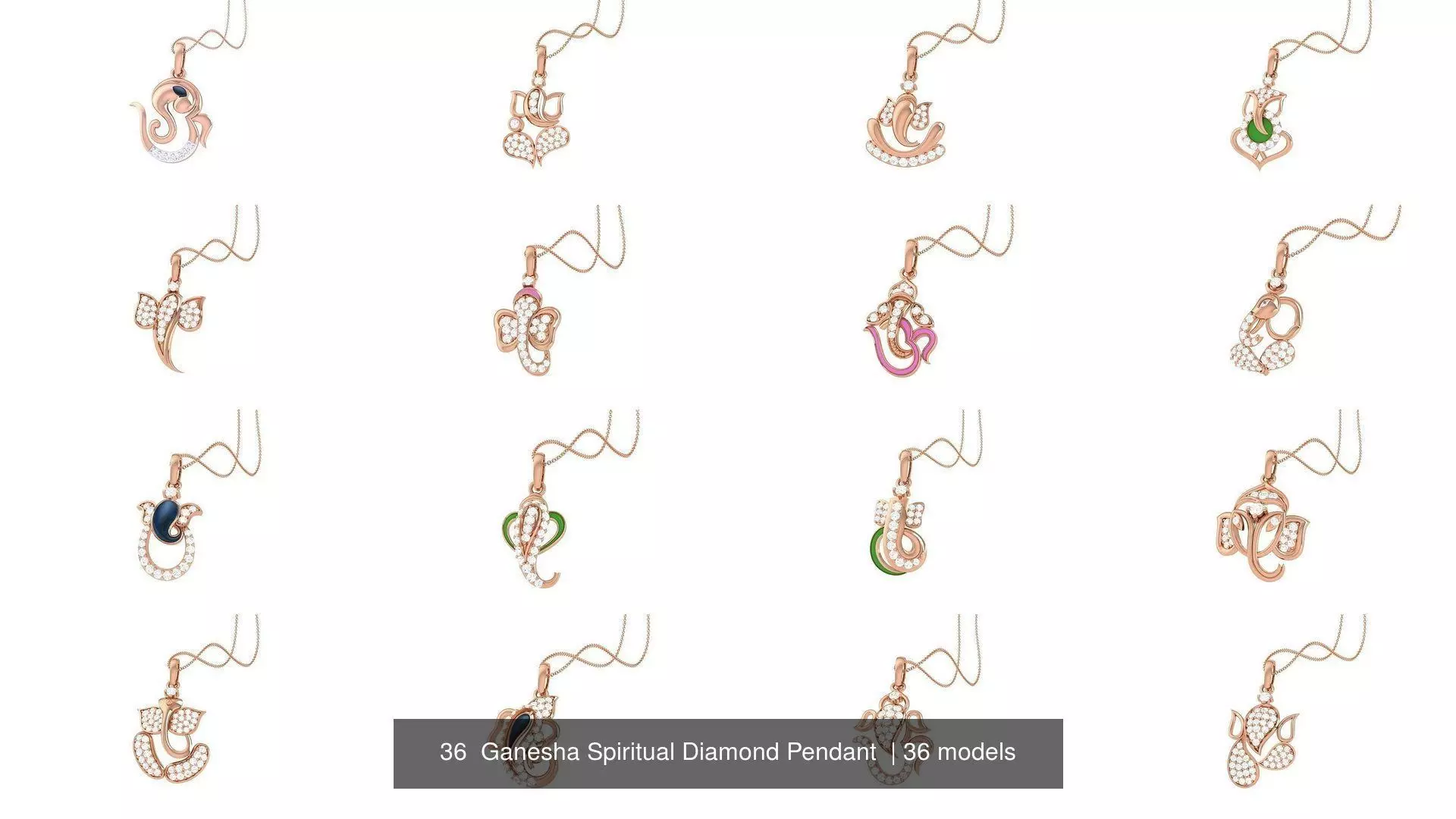 36  Ganesha Spiritual Diamond Pendant  3D Model Collection_0