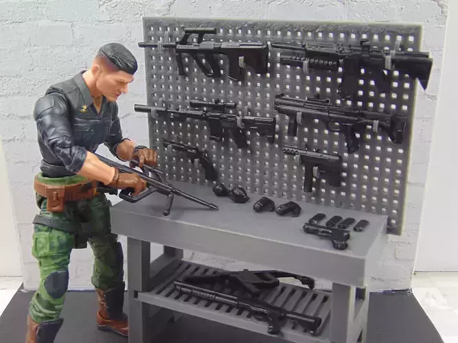 112 GI JOE Classified 3D Print Workbench Weapons Rack Dio Prop 3D print model