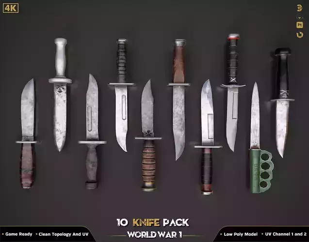 10 Military Knife ww2 Game Ready