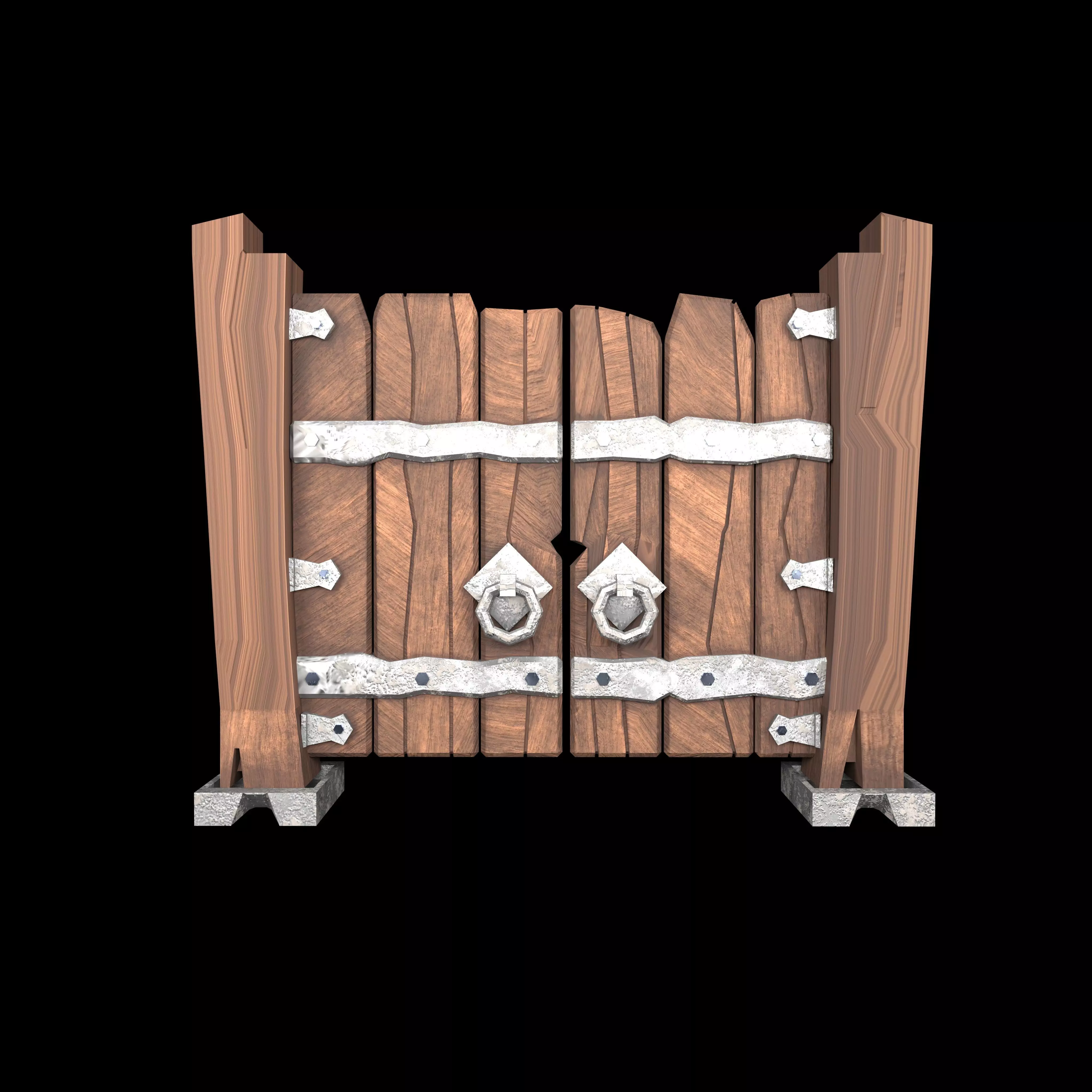 wooden door Low-poly 3D model_0