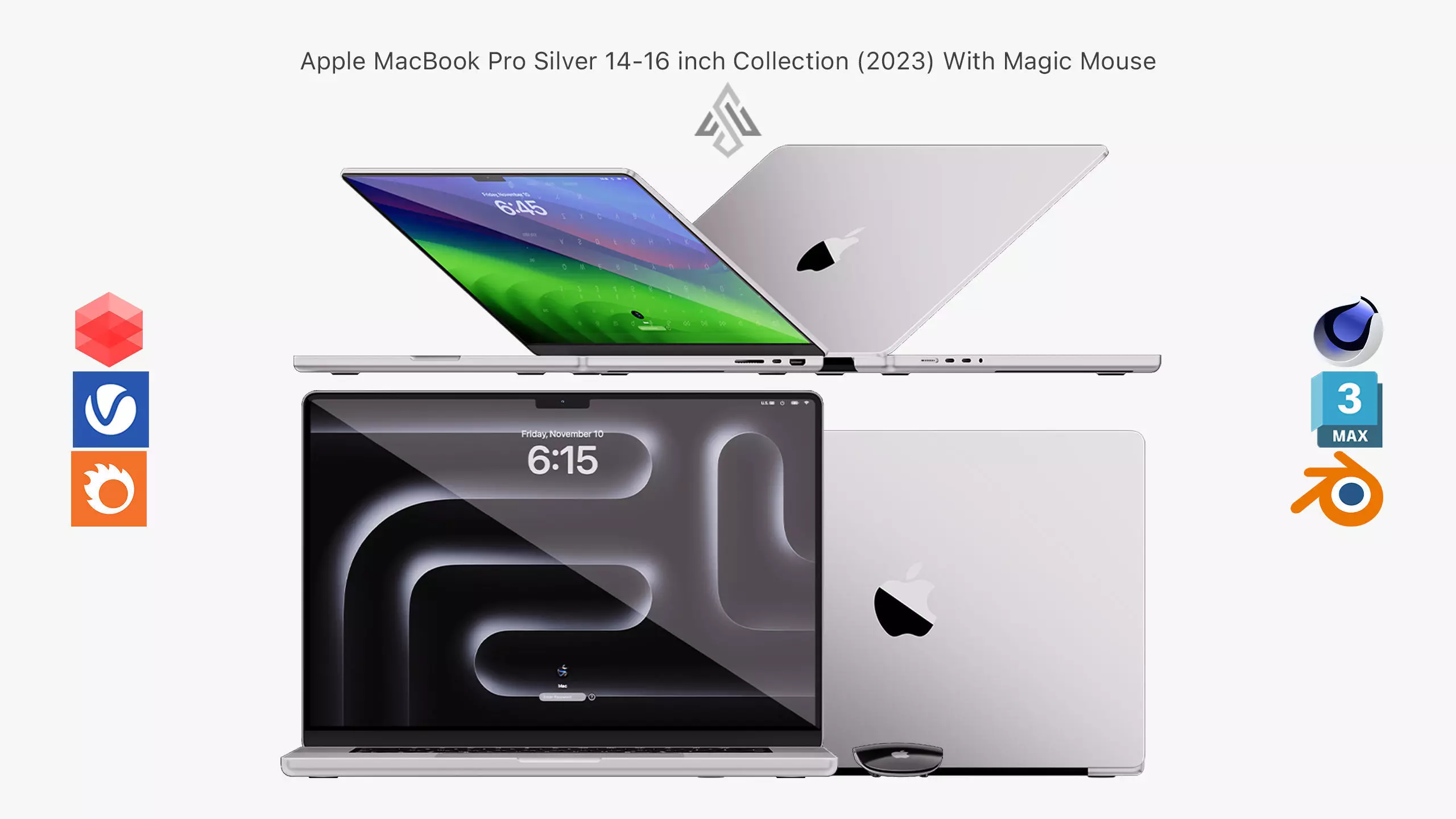 Apple MacBook Pro 14 - 16 inch Silver 2023 With Magic Mouse 3D model_0