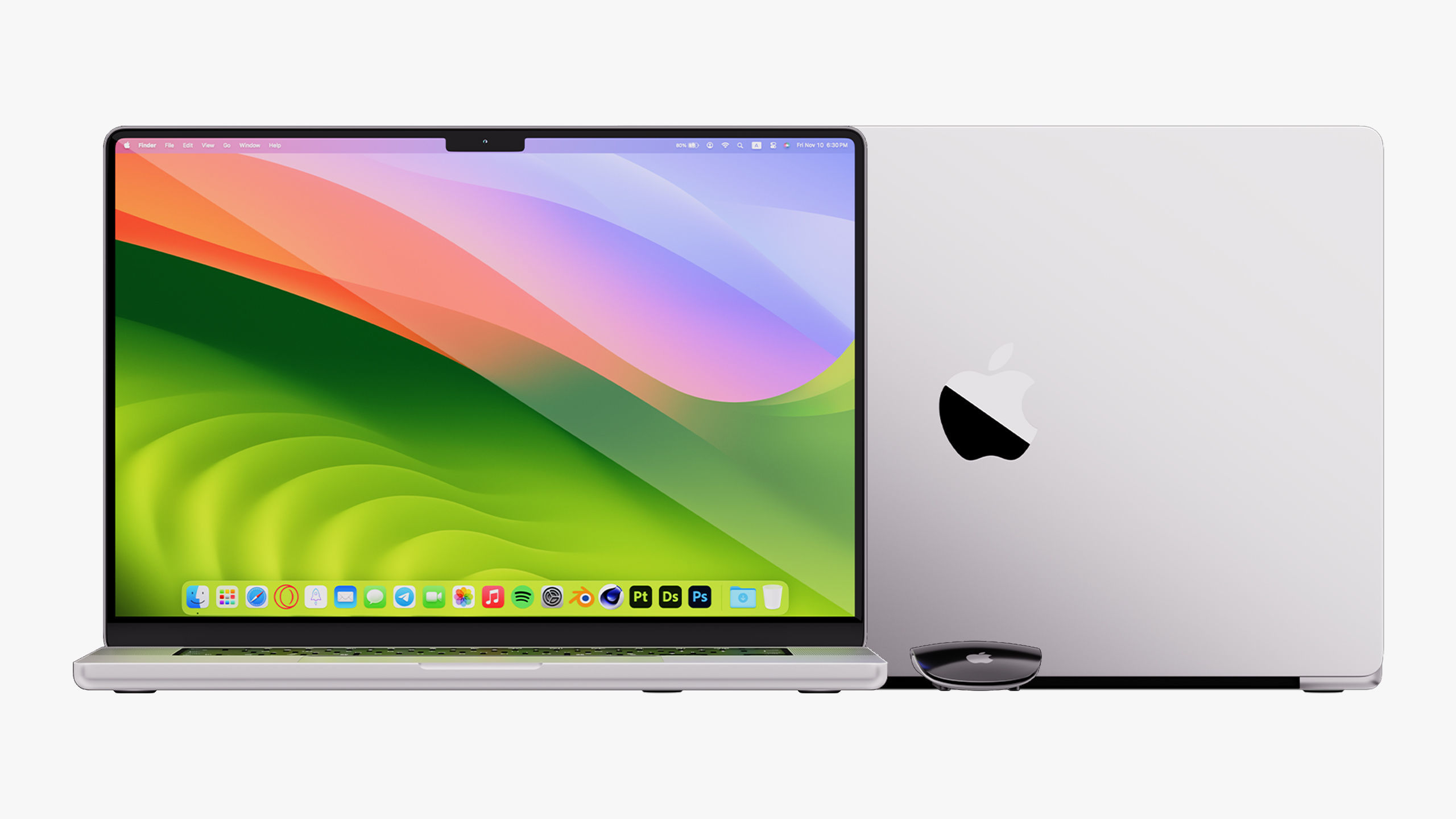 Apple MacBook Pro 14 - 16 inch Silver 2023 With Magic Mouse 3D model_12