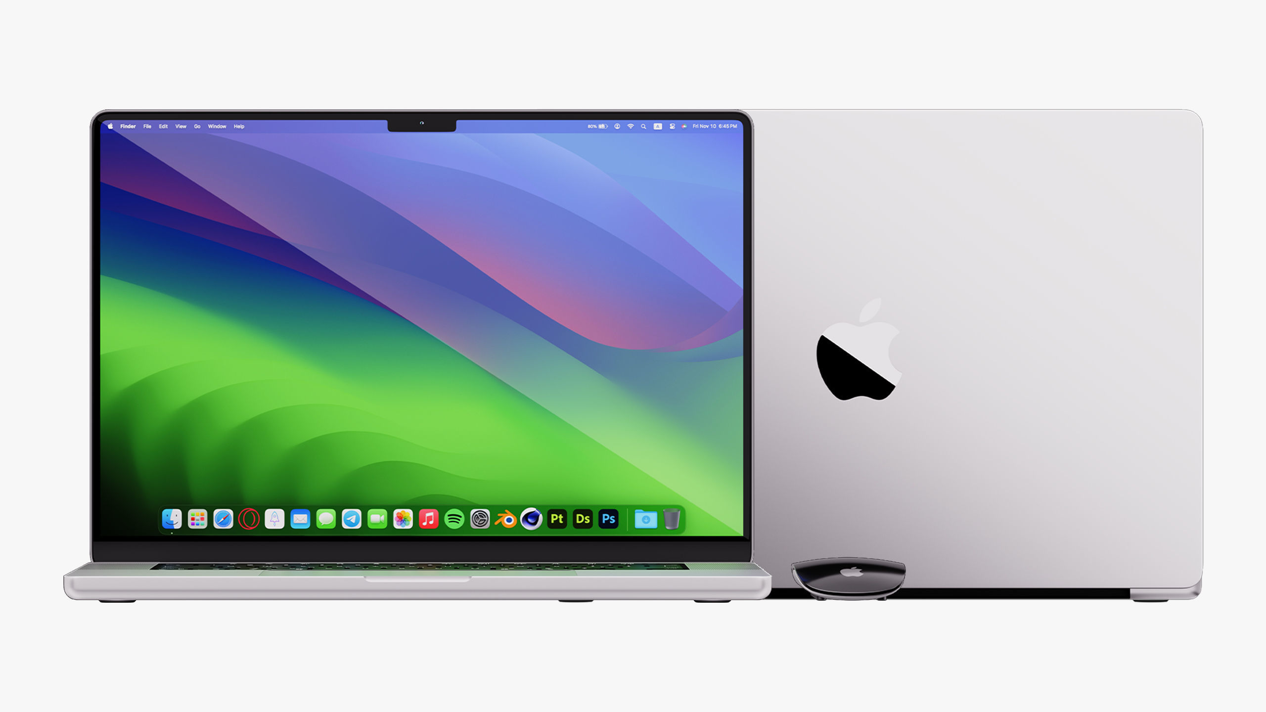 Apple MacBook Pro 14 - 16 inch Silver 2023 With Magic Mouse 3D model_14