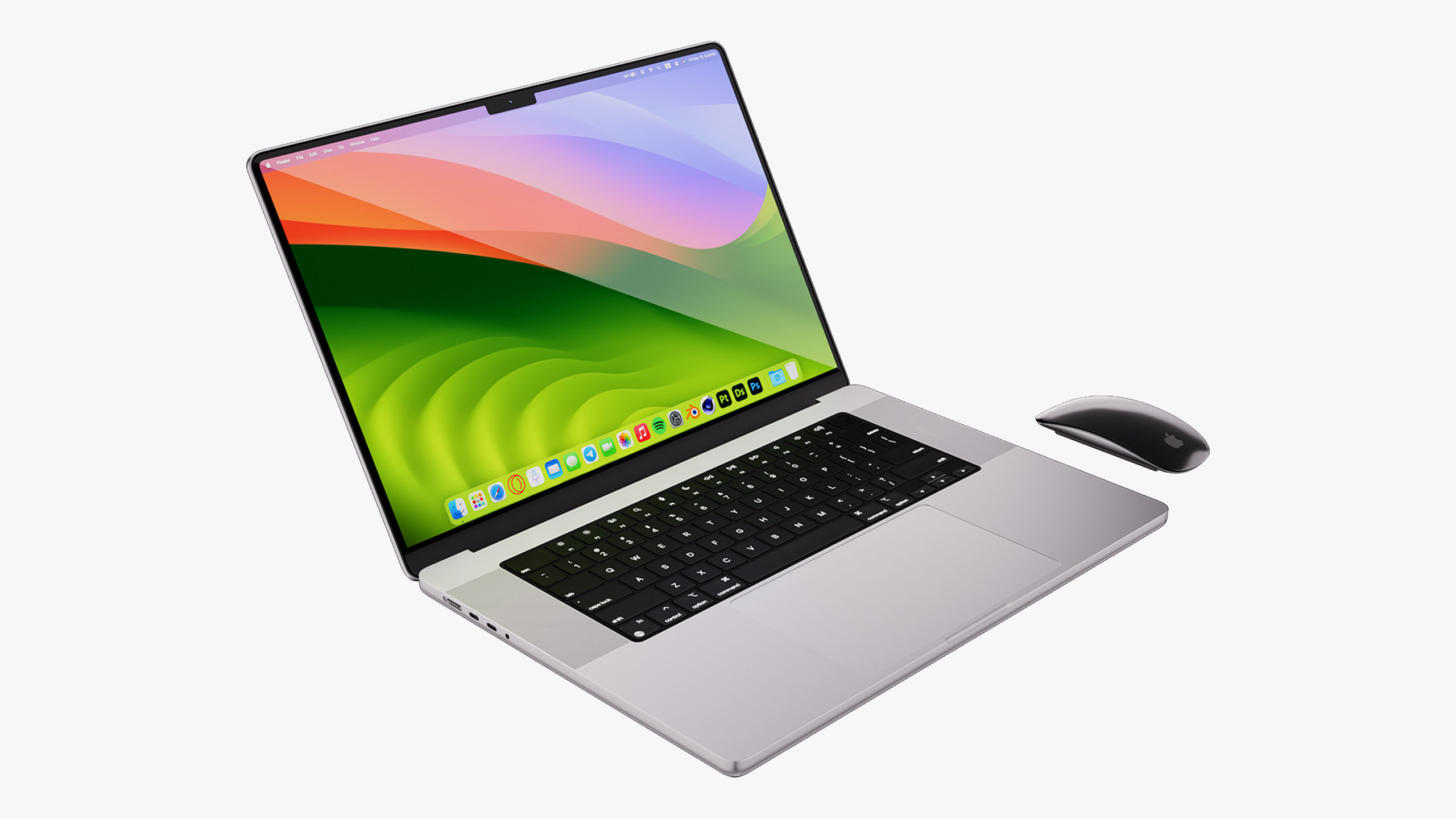 Apple MacBook Pro 14 - 16 inch Silver 2023 With Magic Mouse 3D model_20