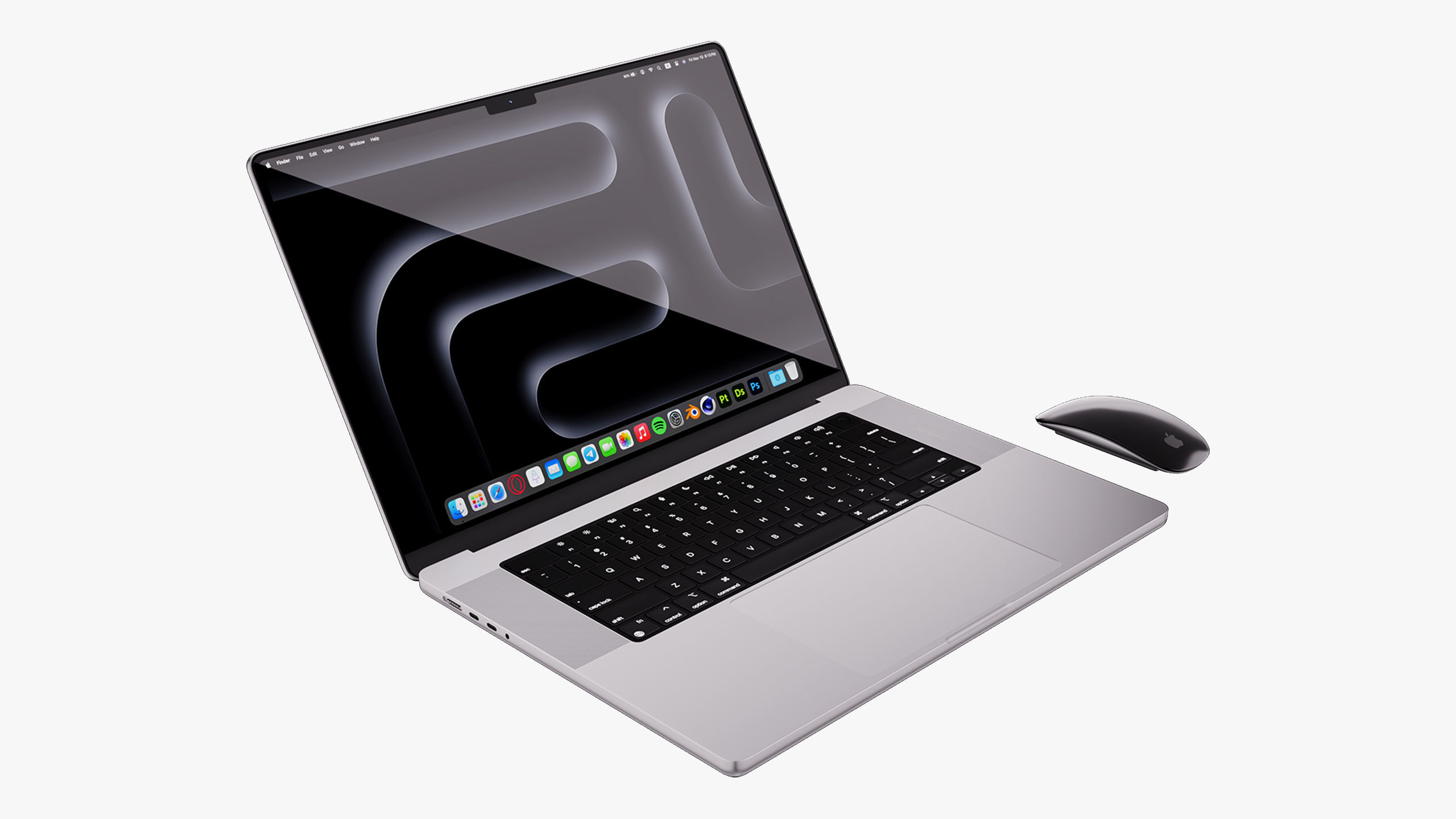 Apple MacBook Pro 14 - 16 inch Silver 2023 With Magic Mouse 3D model_18