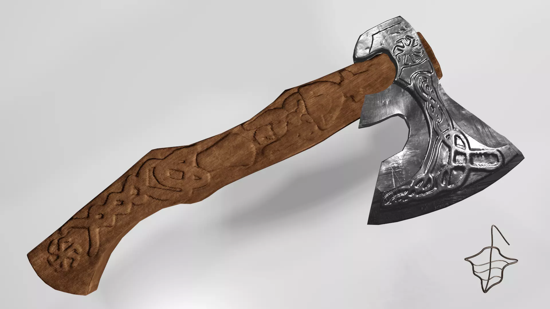 Slavic pagan axe with pagan patterns Low-poly 3D model_0