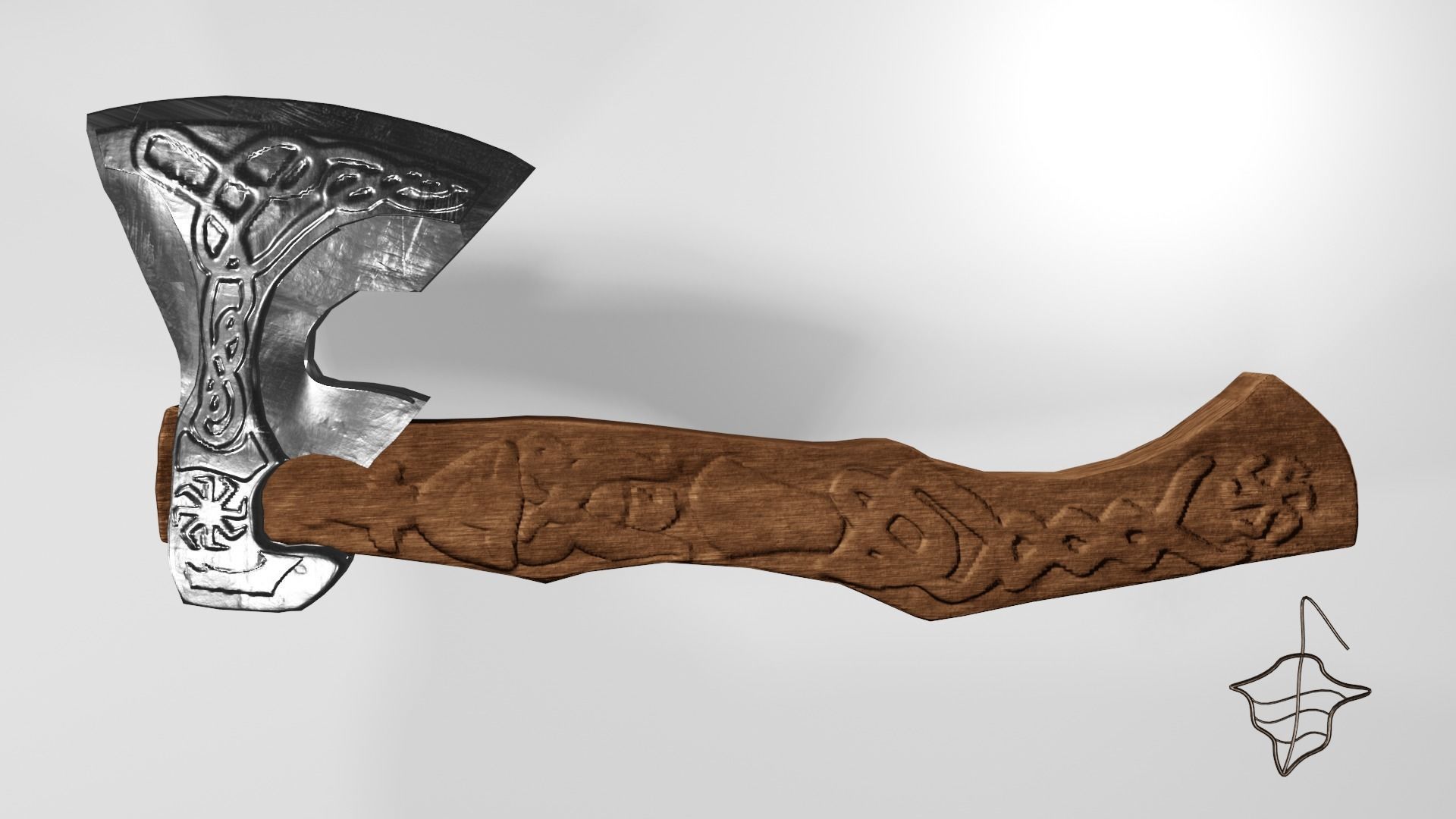 Slavic pagan axe with pagan patterns Low-poly 3D model_2