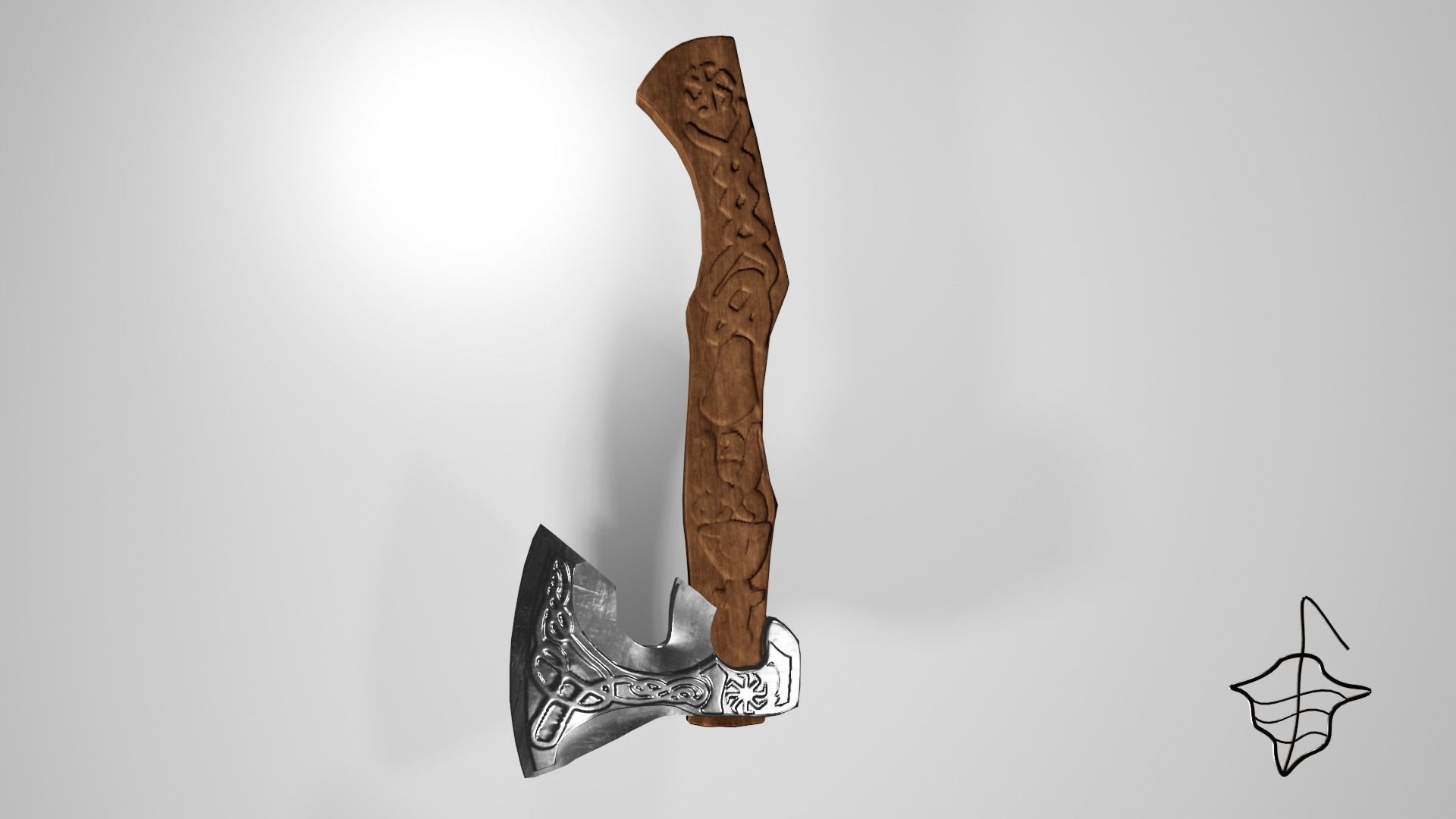Slavic pagan axe with pagan patterns Low-poly 3D model_5