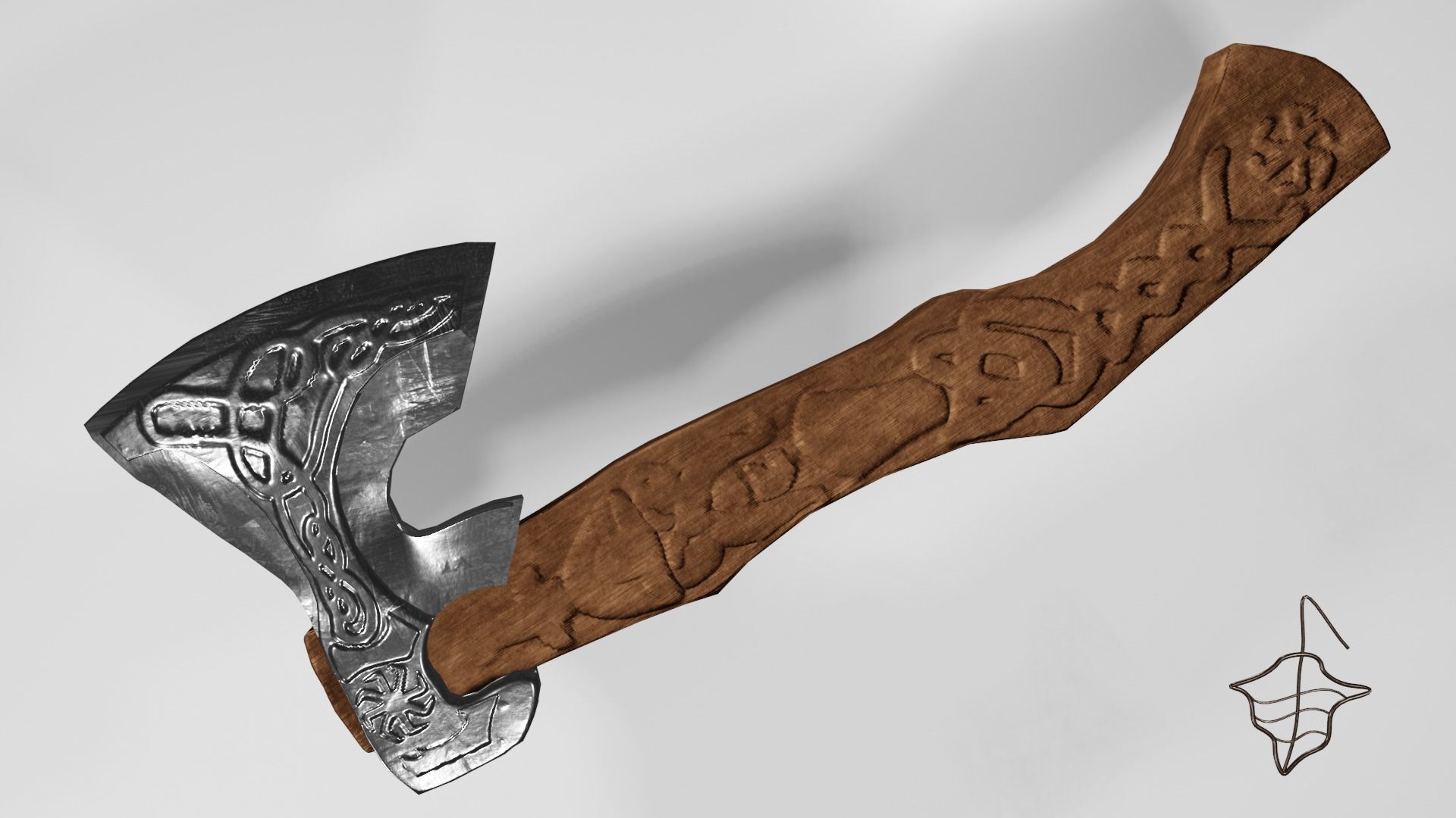 Slavic pagan axe with pagan patterns Low-poly 3D model_1