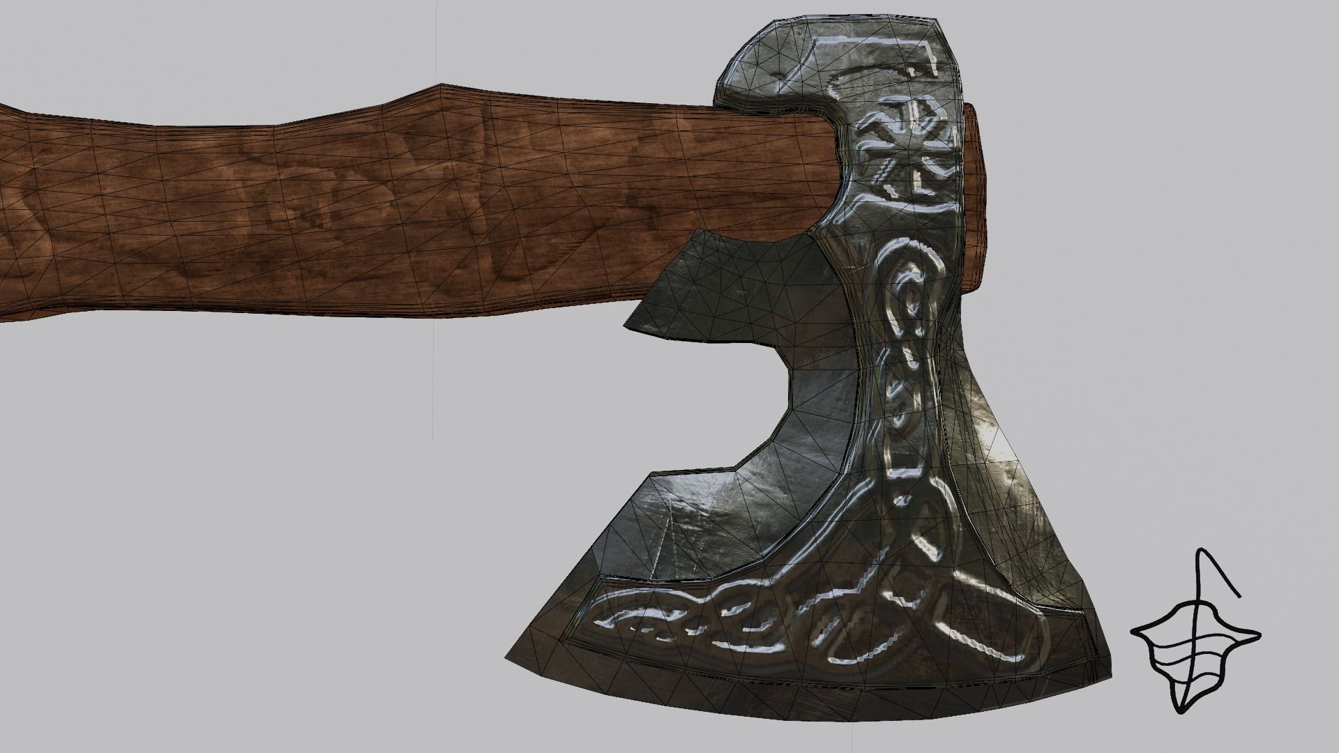 Slavic pagan axe with pagan patterns Low-poly 3D model_12