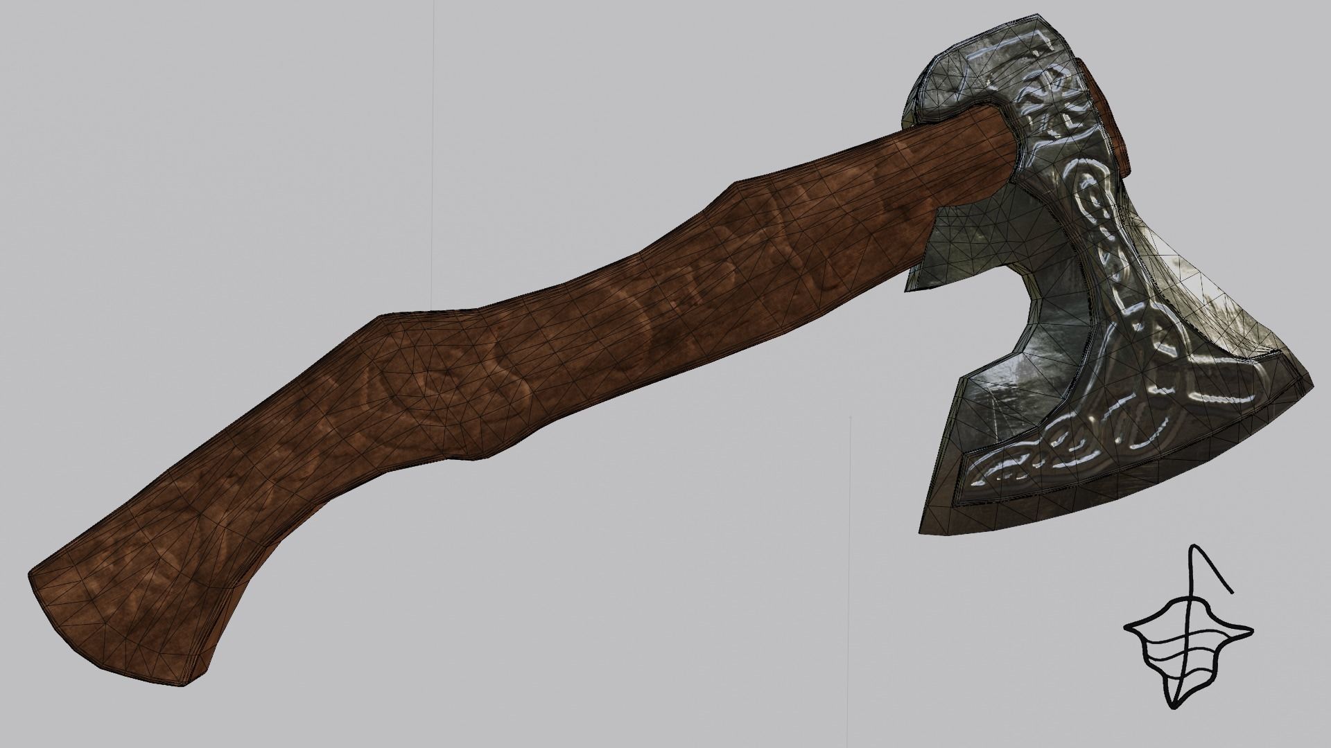 Slavic pagan axe with pagan patterns Low-poly 3D model_10