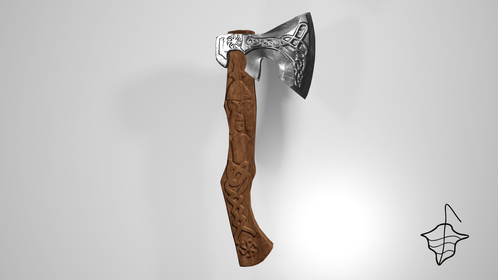 Slavic pagan axe with pagan patterns Low-poly 3D model_4