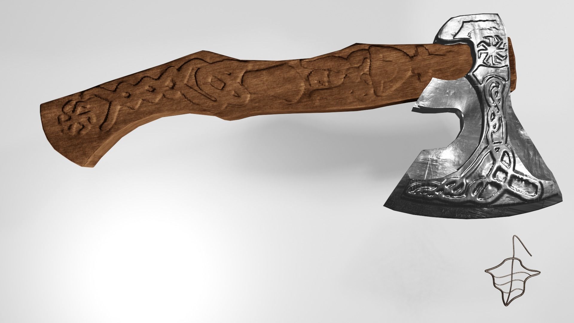 Slavic pagan axe with pagan patterns Low-poly 3D model_3