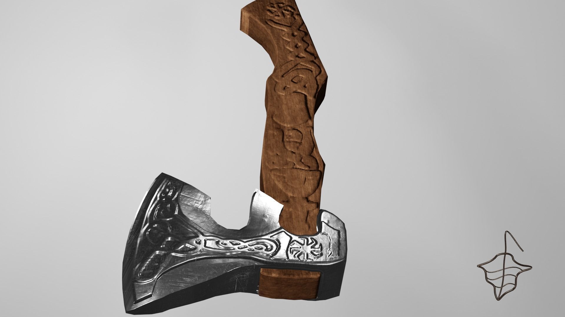 Slavic pagan axe with pagan patterns Low-poly 3D model_6