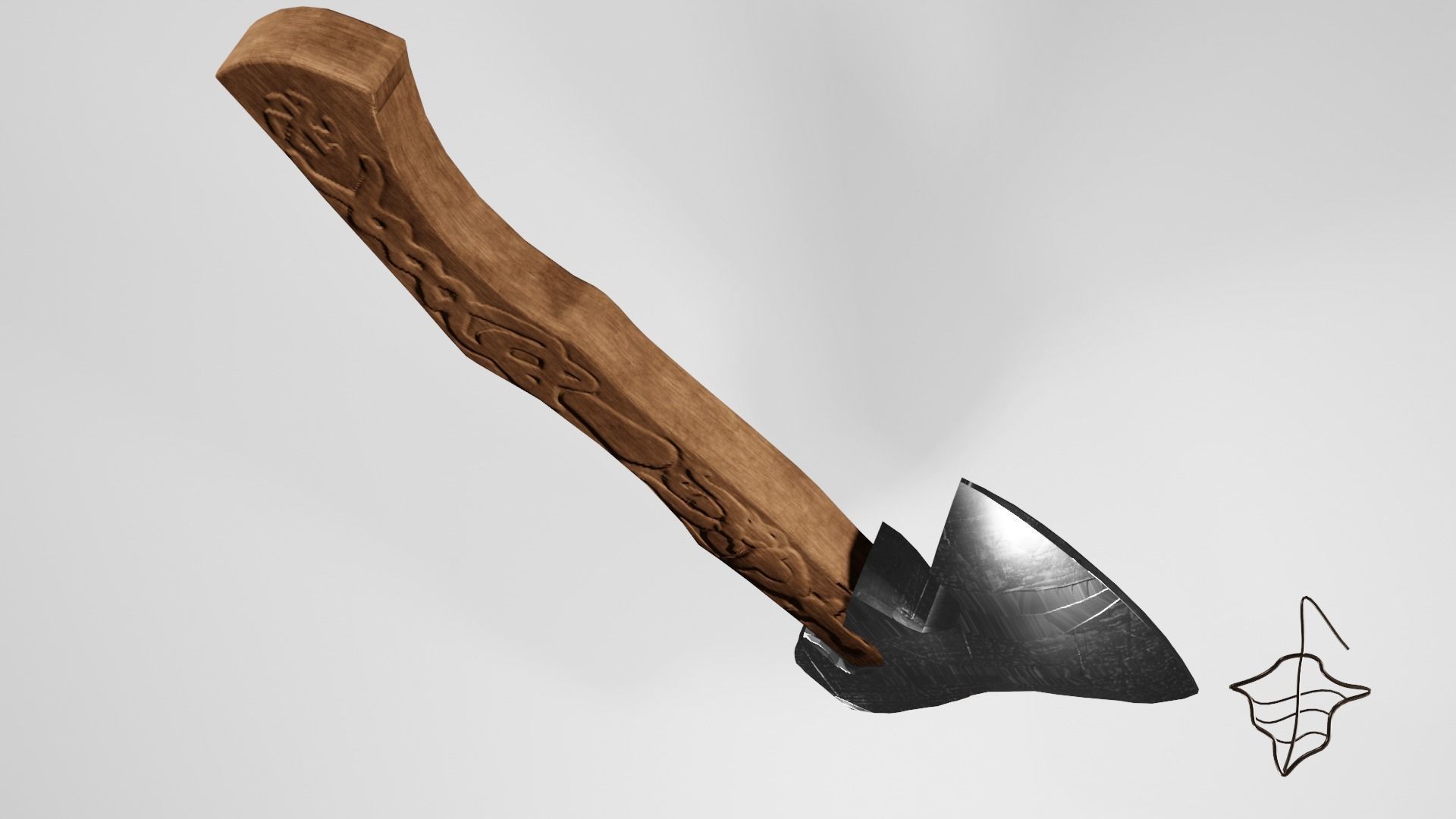 Slavic pagan axe with pagan patterns Low-poly 3D model_9
