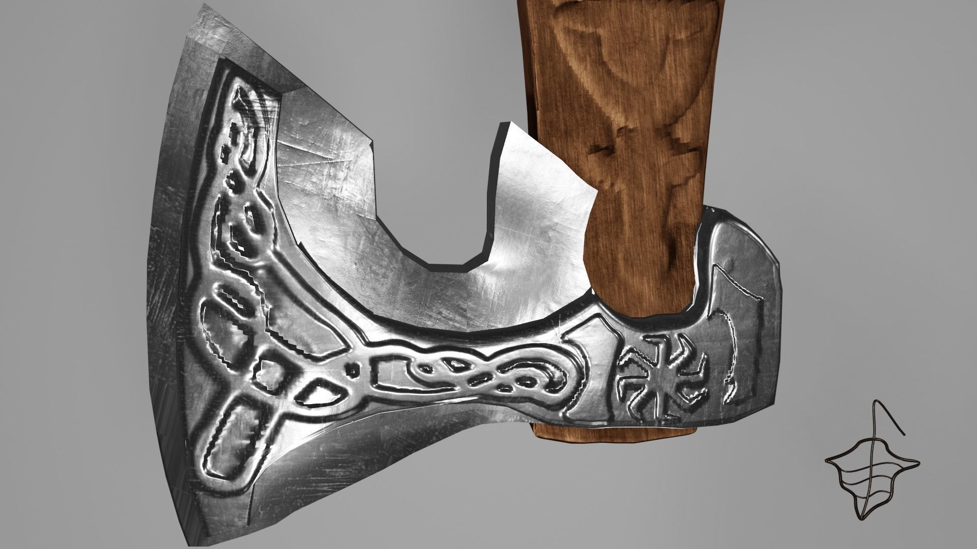 Slavic pagan axe with pagan patterns Low-poly 3D model_7