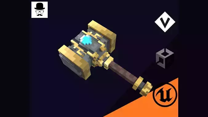 Voxel Hammer 1 - 3D Lowpoly Weapons Low-poly 3D model