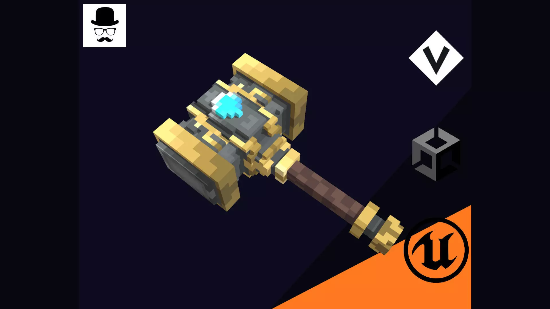 Voxel Hammer 1 - 3D Lowpoly Weapons Low-poly 3D model