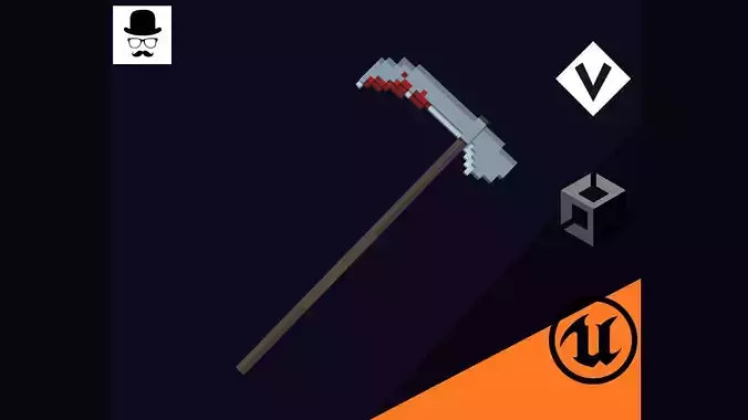 Voxel Scythe 1 - 3D Lowpoly Weapons Low-poly 3D model